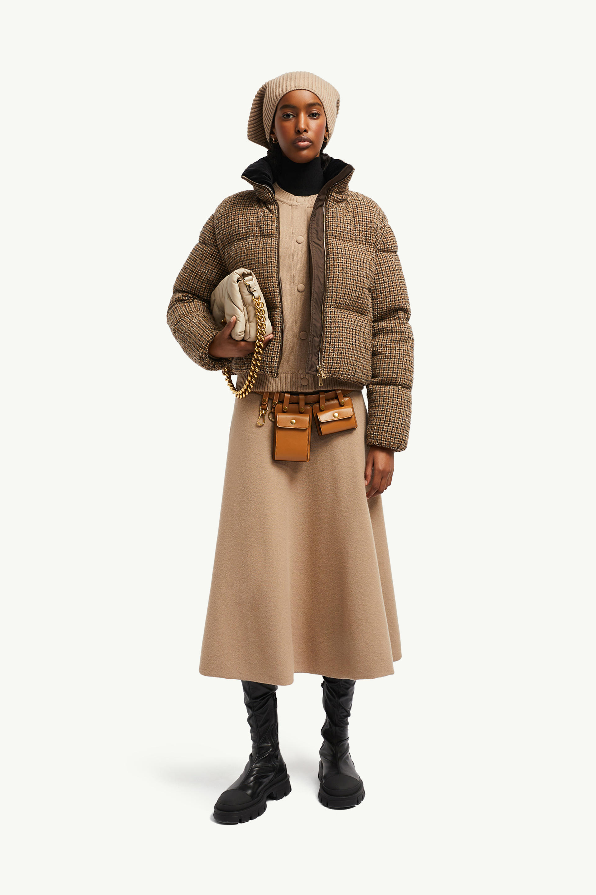 Seboune Wool Bouclé Short Down Jacket Women Beige & Black Moncler 0