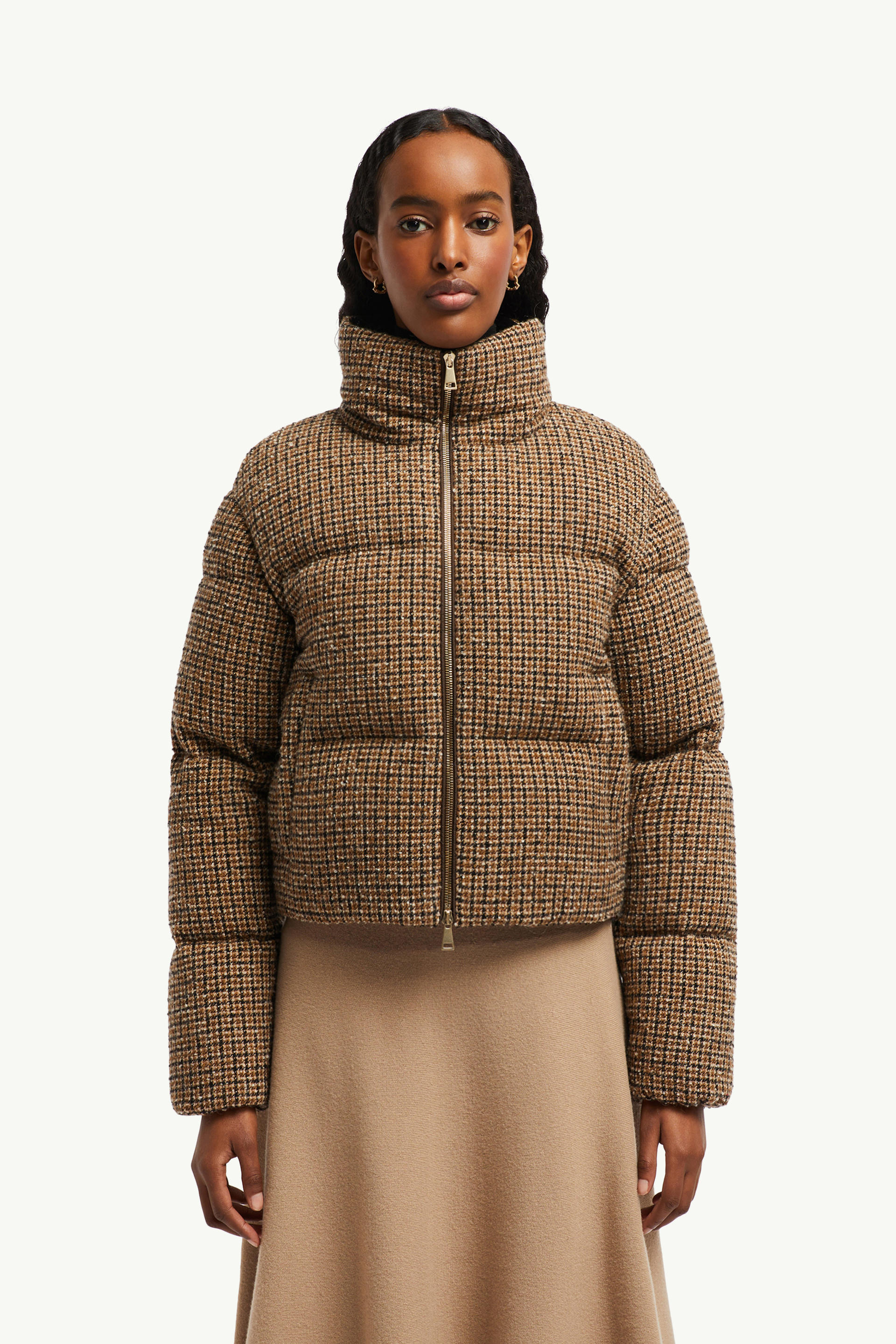 Seboune Wool Bouclé Short Down Jacket Women Beige & Black Moncler 3