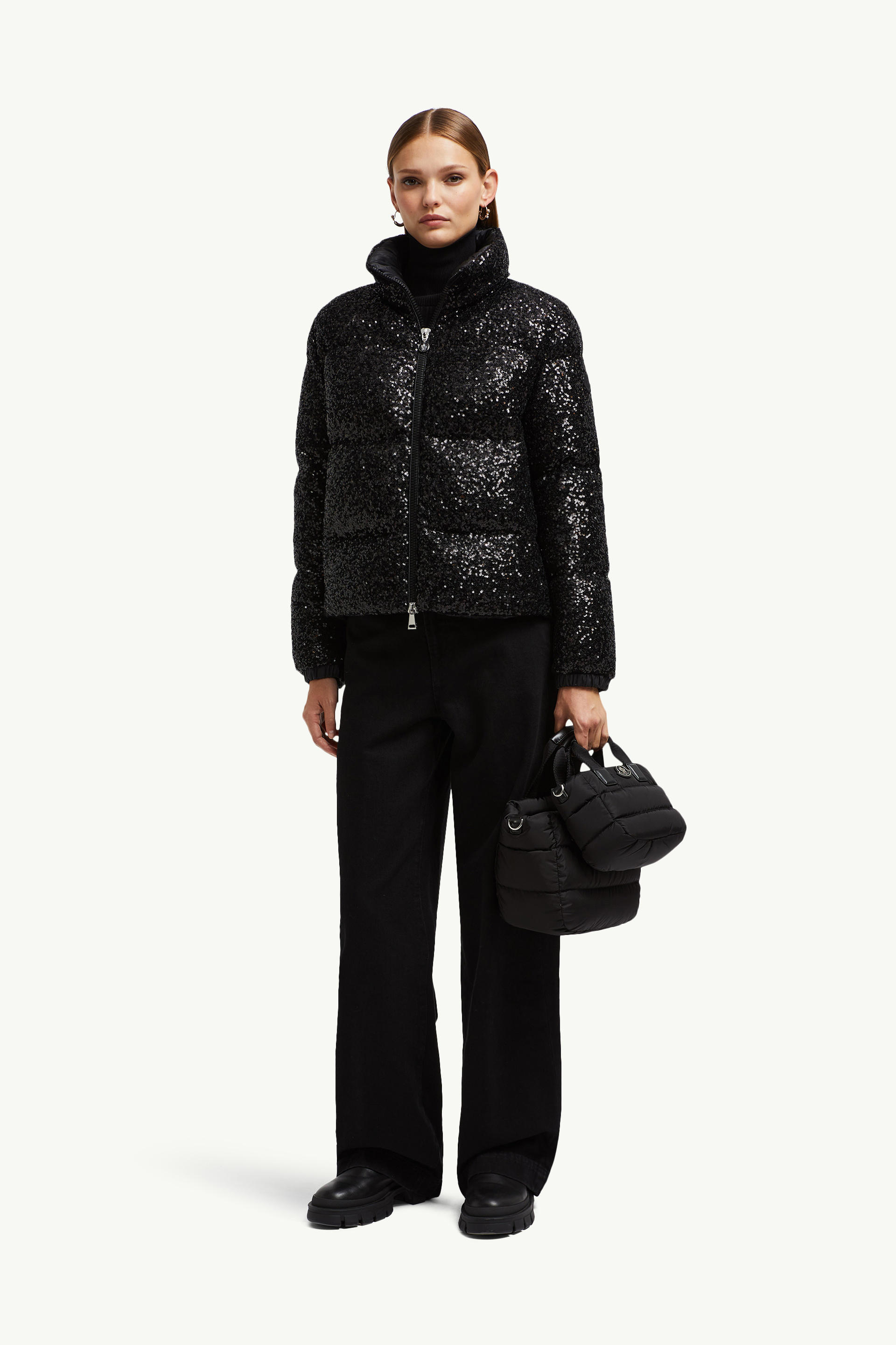 Anternes Sequin-Embroidered Short Down Jacket Women Black Moncler 0