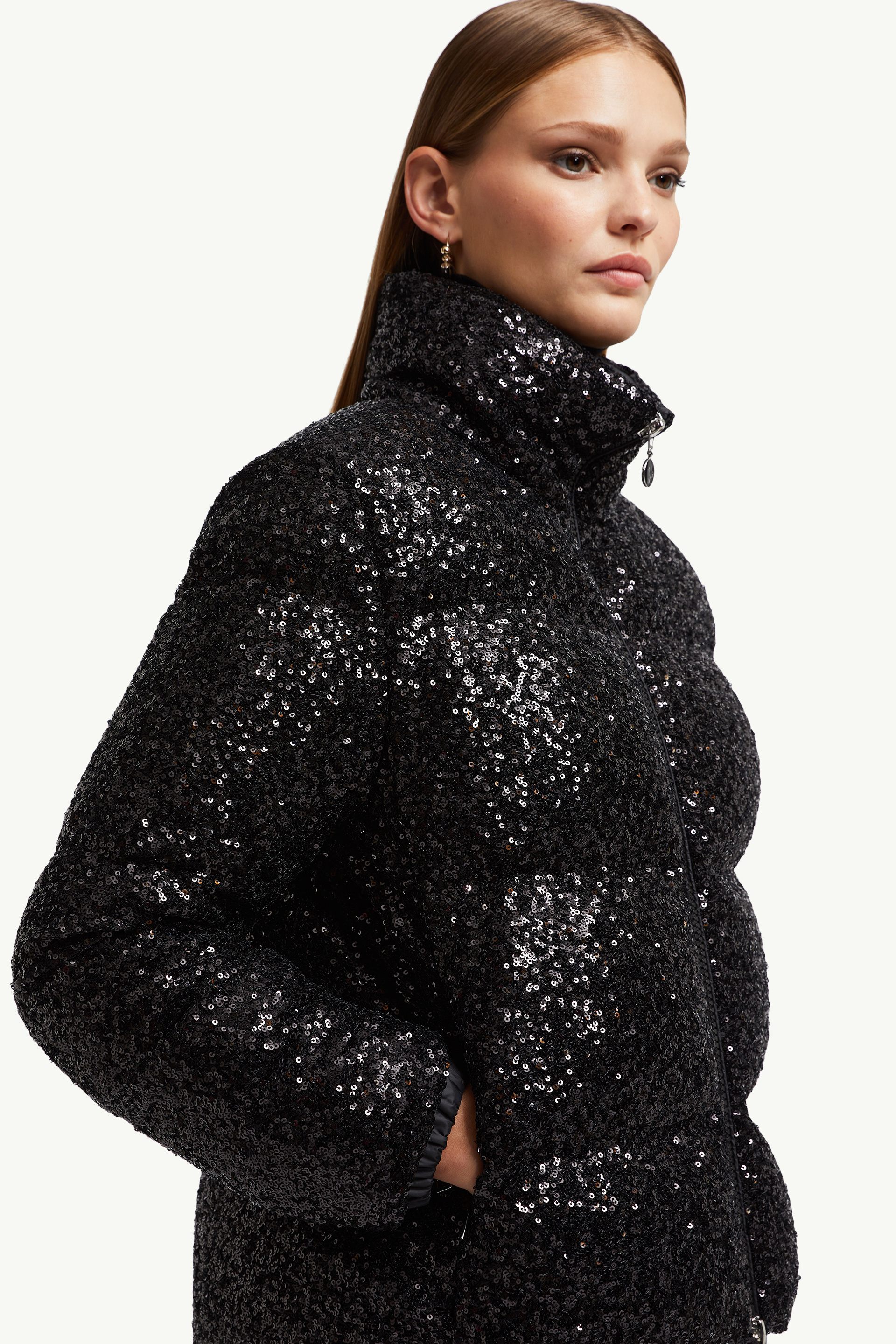 Anternes Sequin-Embroidered Short Down Jacket Women Black Moncler 1