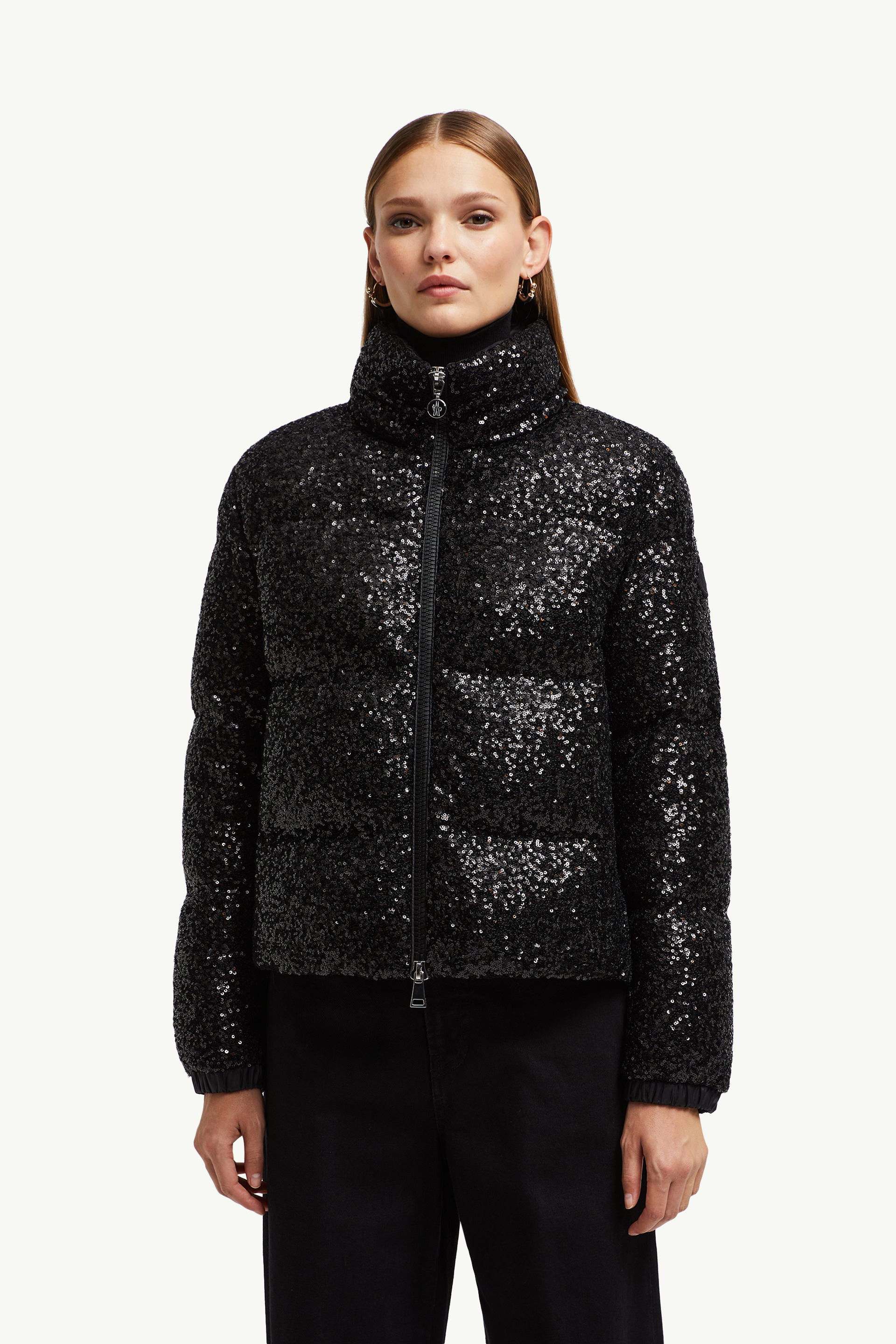 Anternes Sequin-Embroidered Short Down Jacket Women Black Moncler 3
