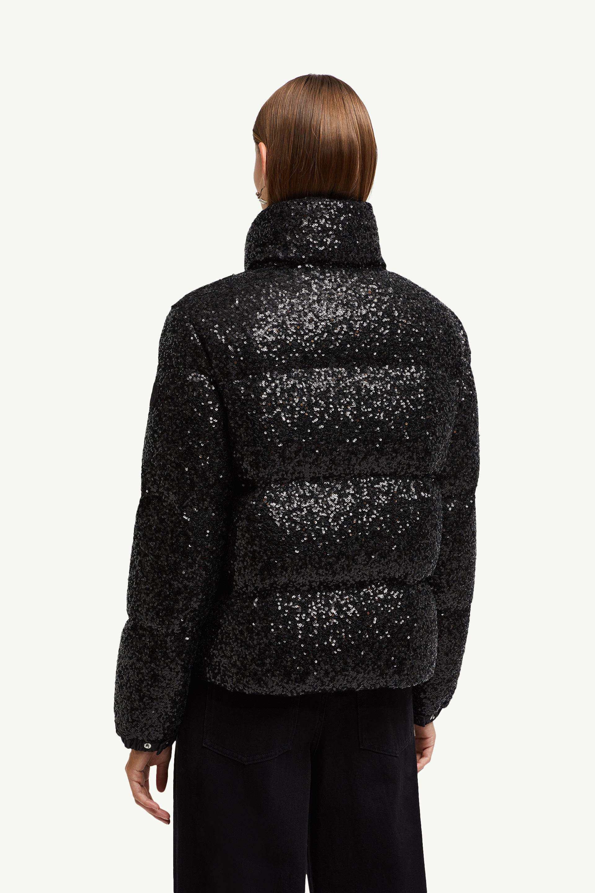 Anternes Sequin-Embroidered Short Down Jacket Women Black Moncler 4