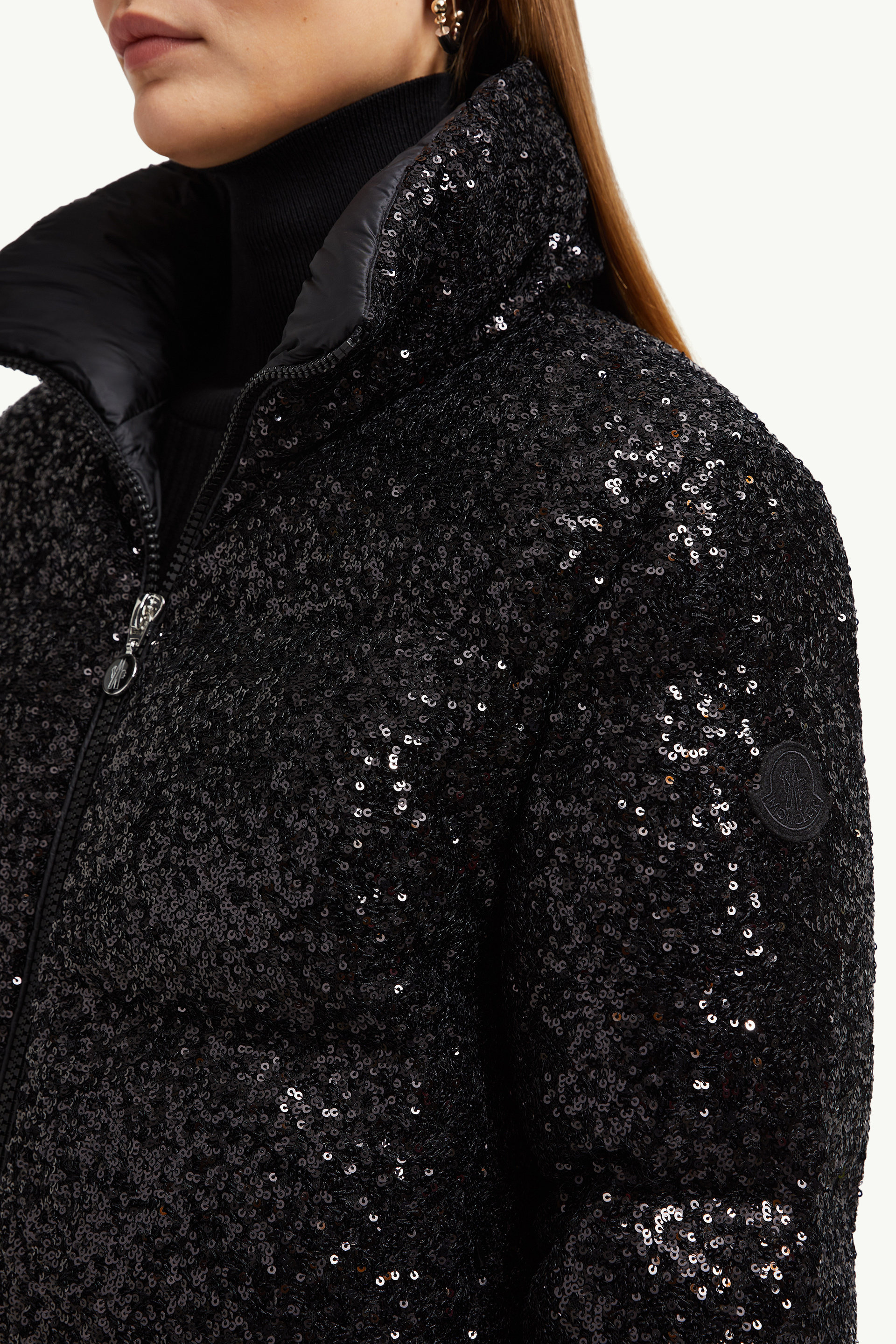 Anternes Sequin-Embroidered Short Down Jacket Women Black Moncler 5
