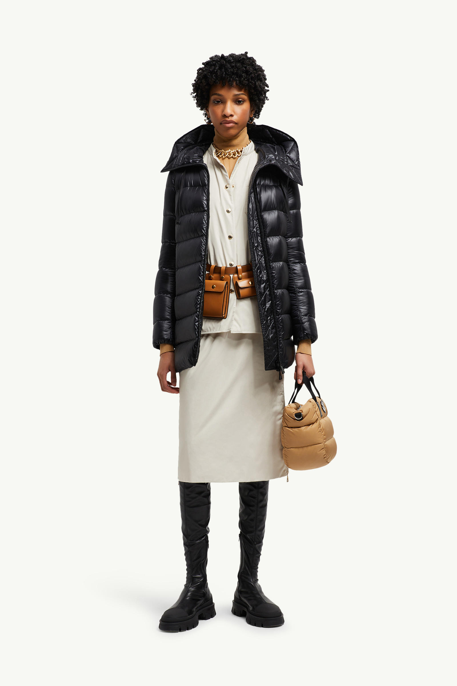 Suyen连帽中长款羽绒夹克外套 女士 黑色 Moncler 0