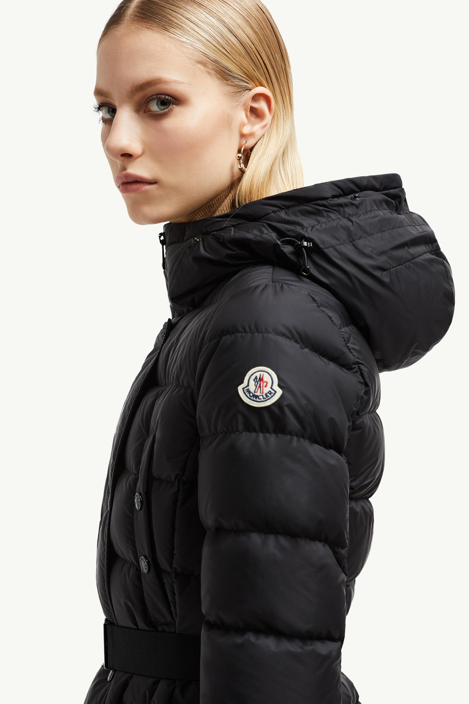 Khloe Hooded Shearling Long Down Jacket Women Black Moncler 1