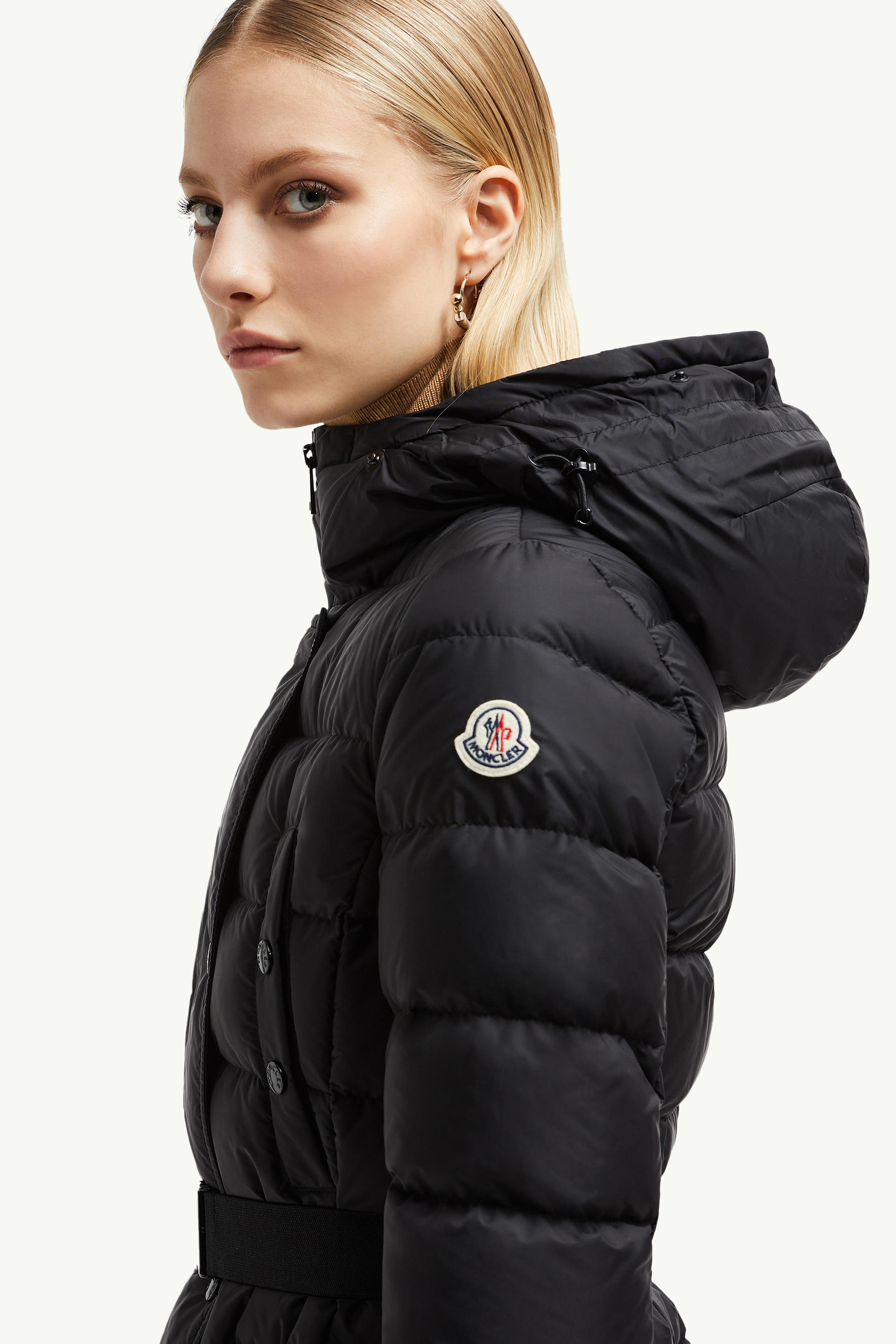 Khloe lange Daunenjacke aus Shearling mit Kapuze Damen Schwarz Moncler 1