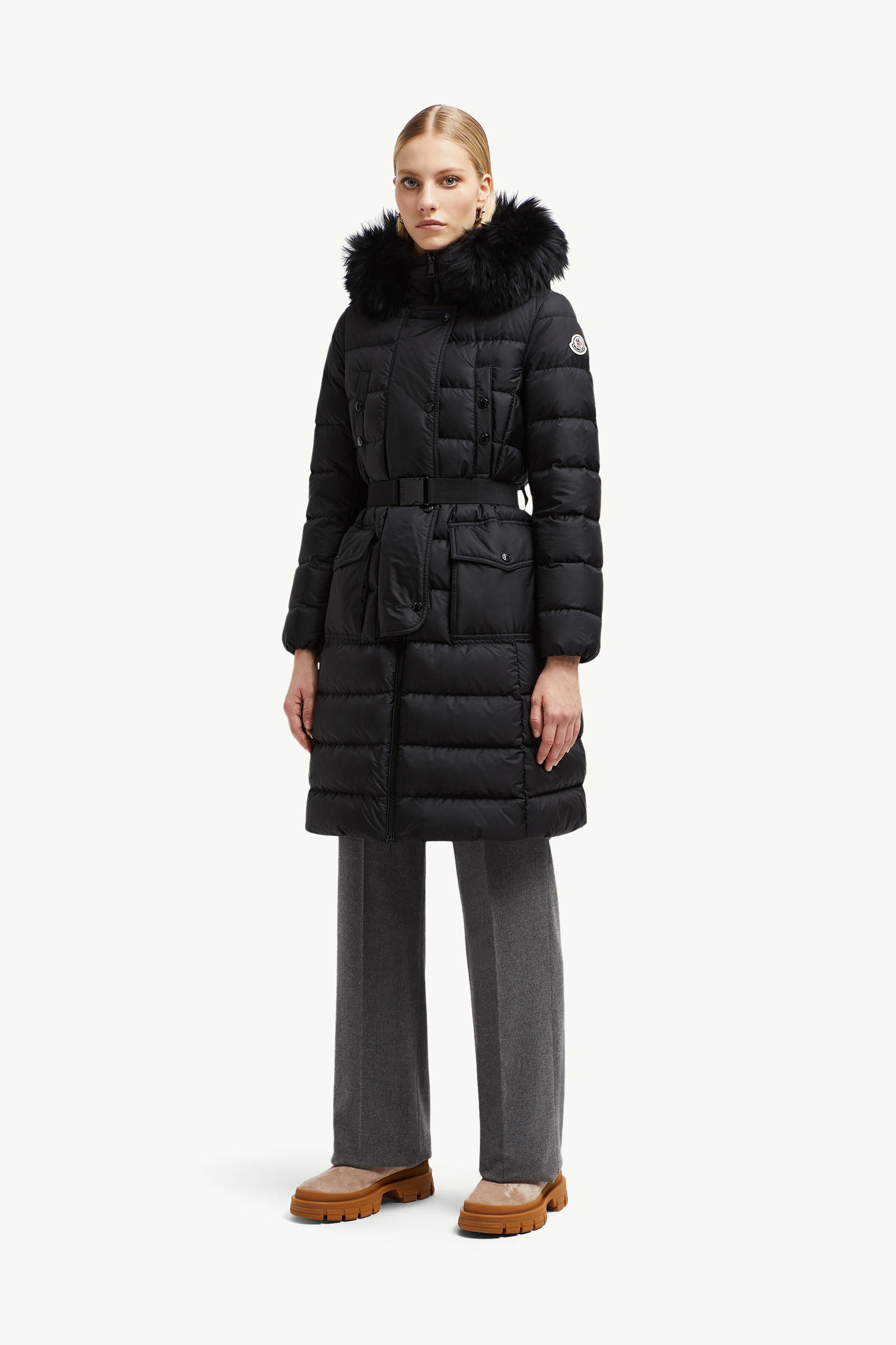 Khloe lange Daunenjacke aus Shearling mit Kapuze Damen Schwarz Moncler 3
