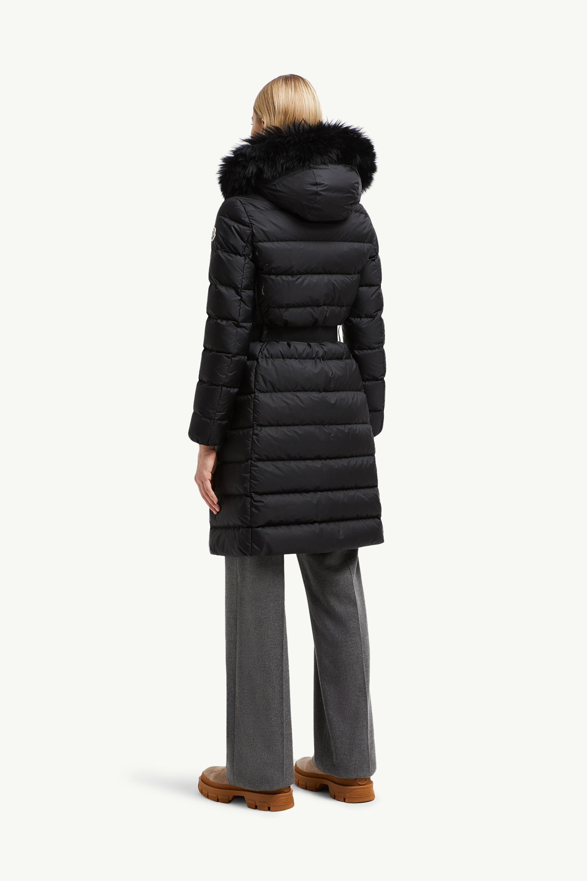 Khloe lange Daunenjacke aus Shearling mit Kapuze Damen Schwarz Moncler 4