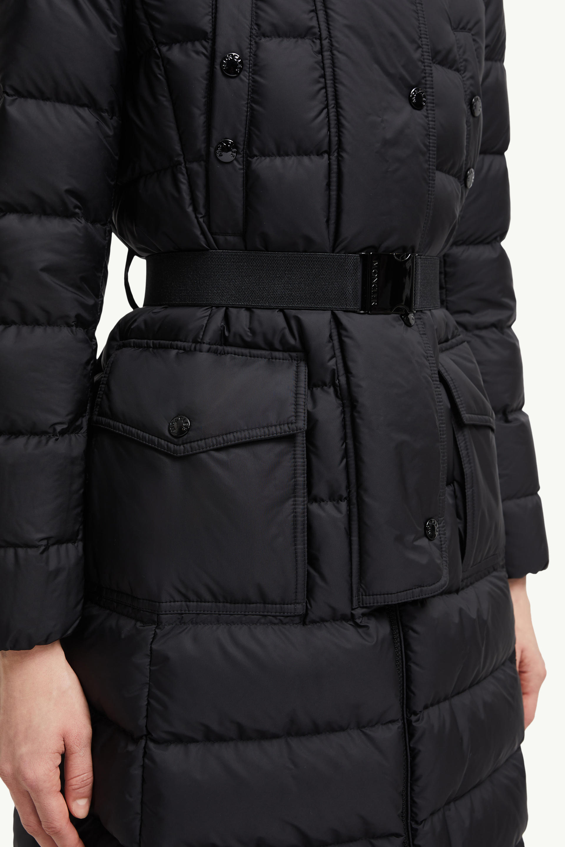 Khloe Hooded Shearling Long Down Jacket Women Black Moncler 5