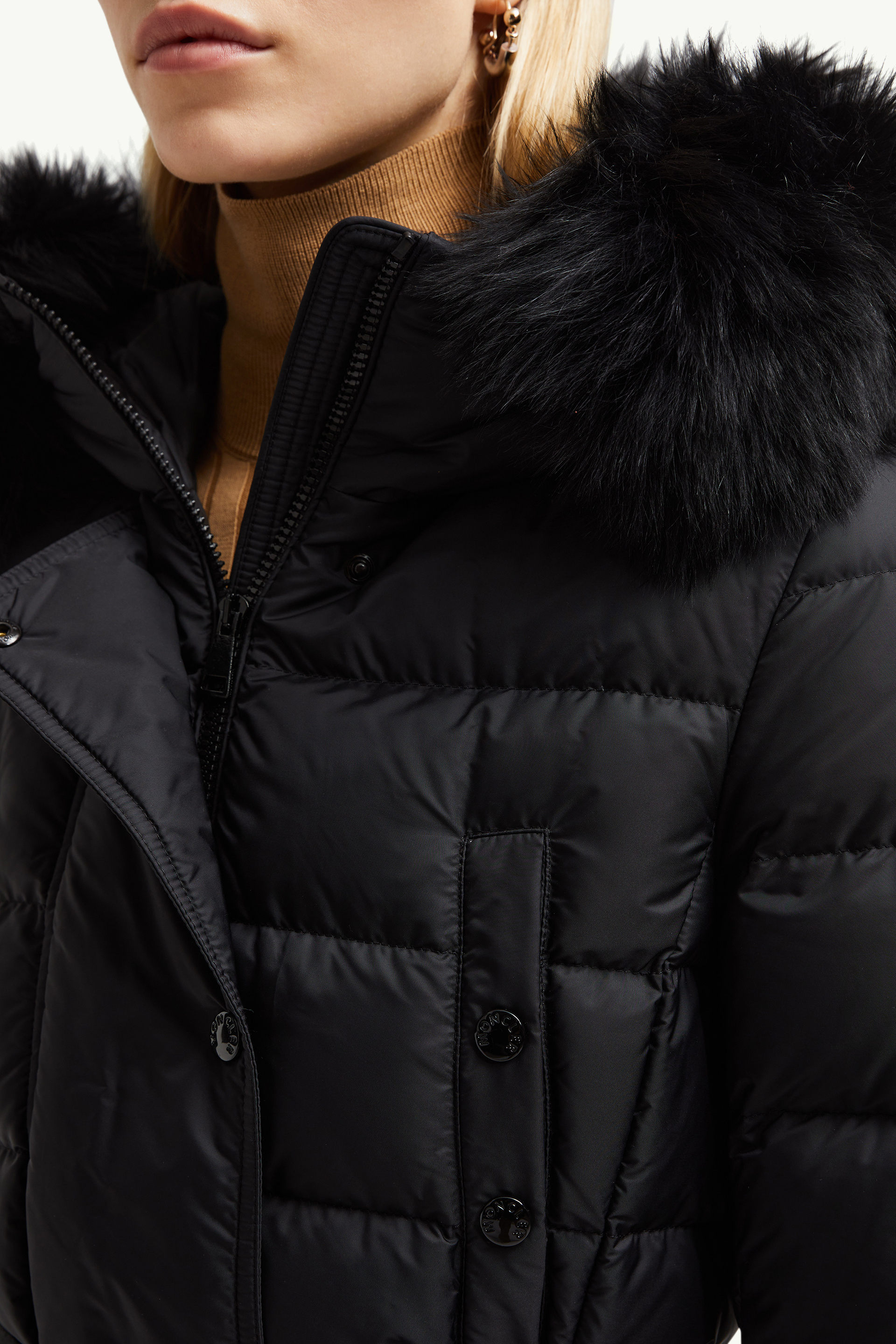 Khloe lange Daunenjacke aus Shearling mit Kapuze Damen Schwarz Moncler 6