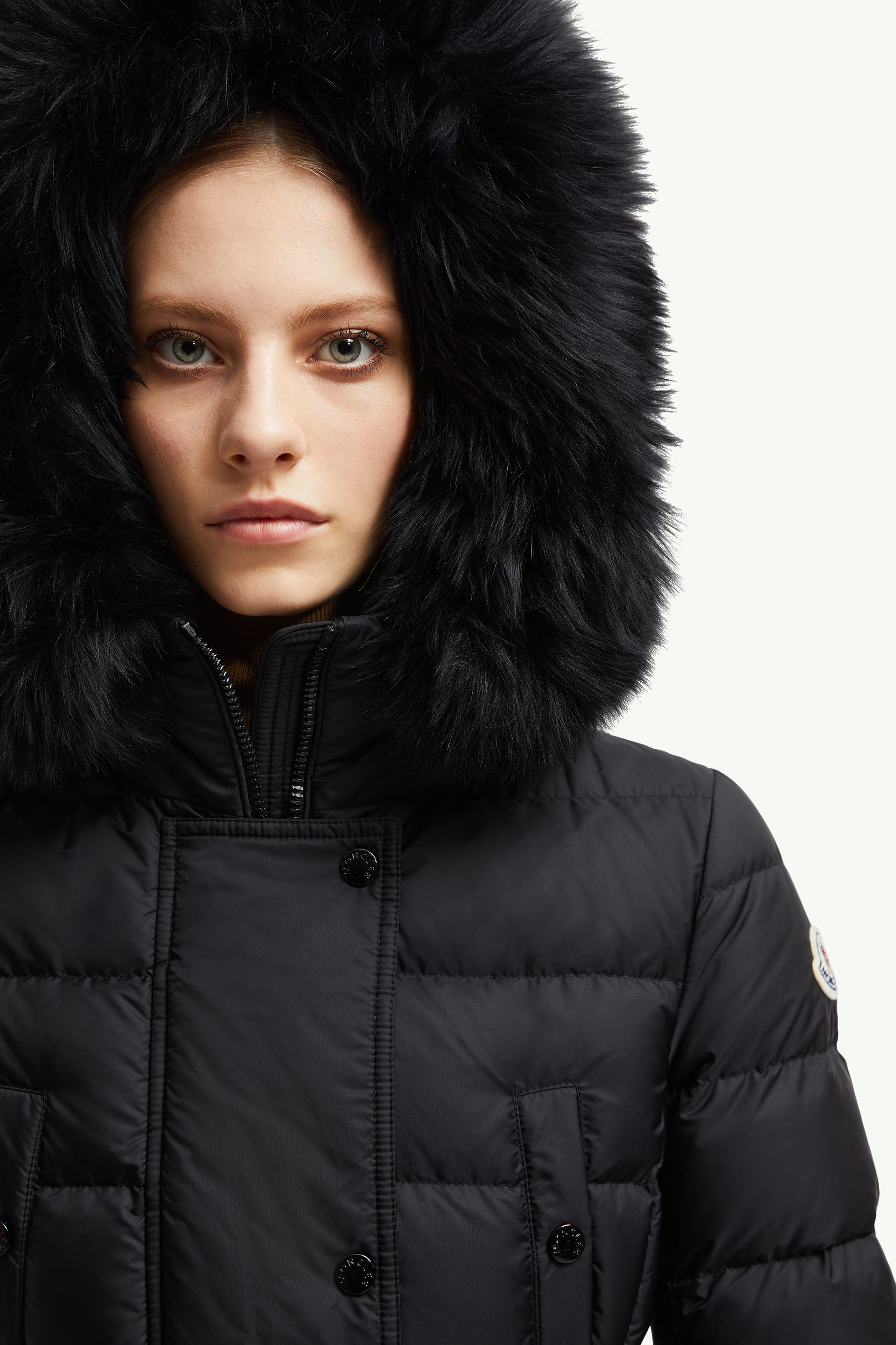 Khloe lange Daunenjacke aus Shearling mit Kapuze Damen Schwarz Moncler 7