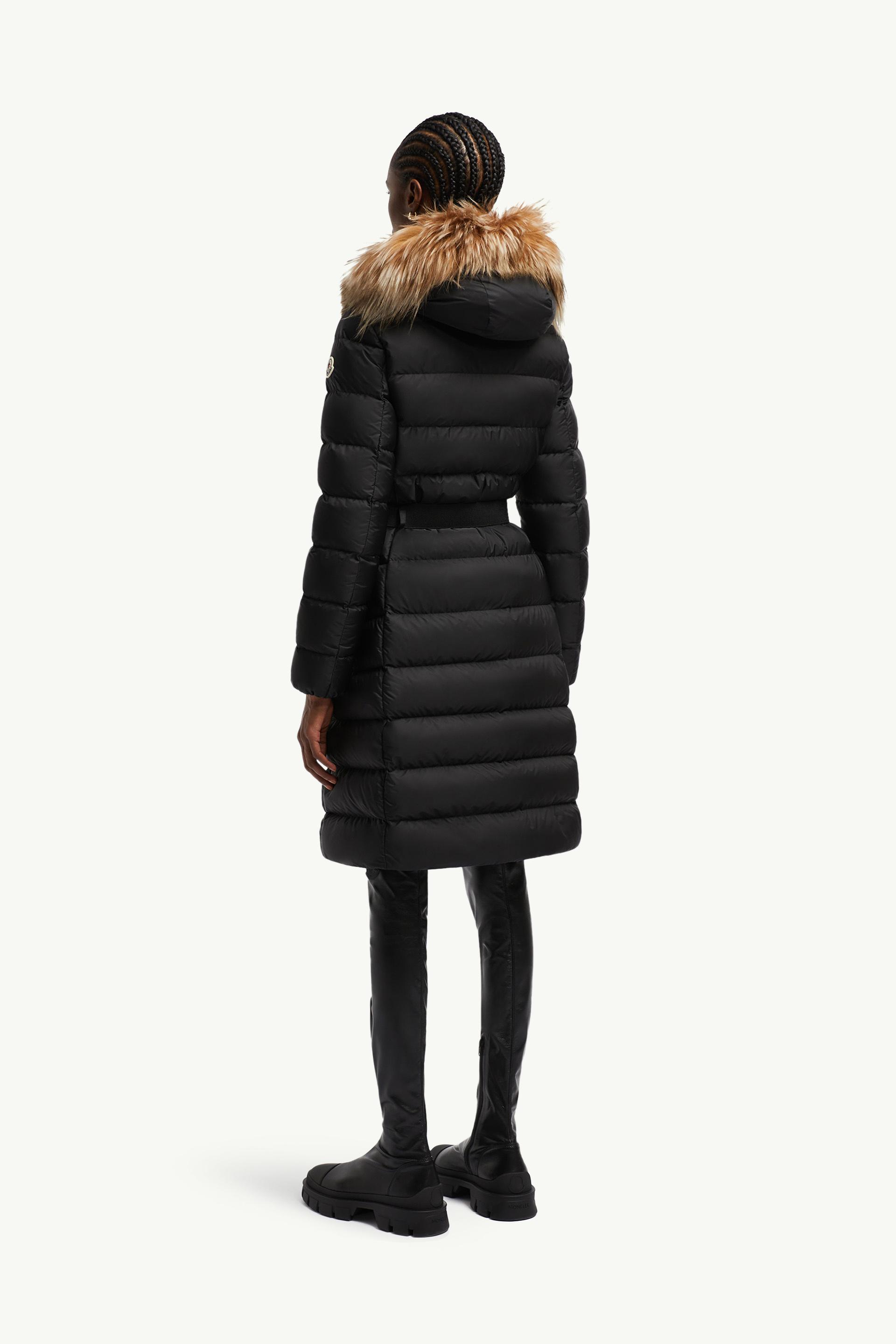 Black & Beige Khloe Hooded Shearling Long Down Jacket - Long