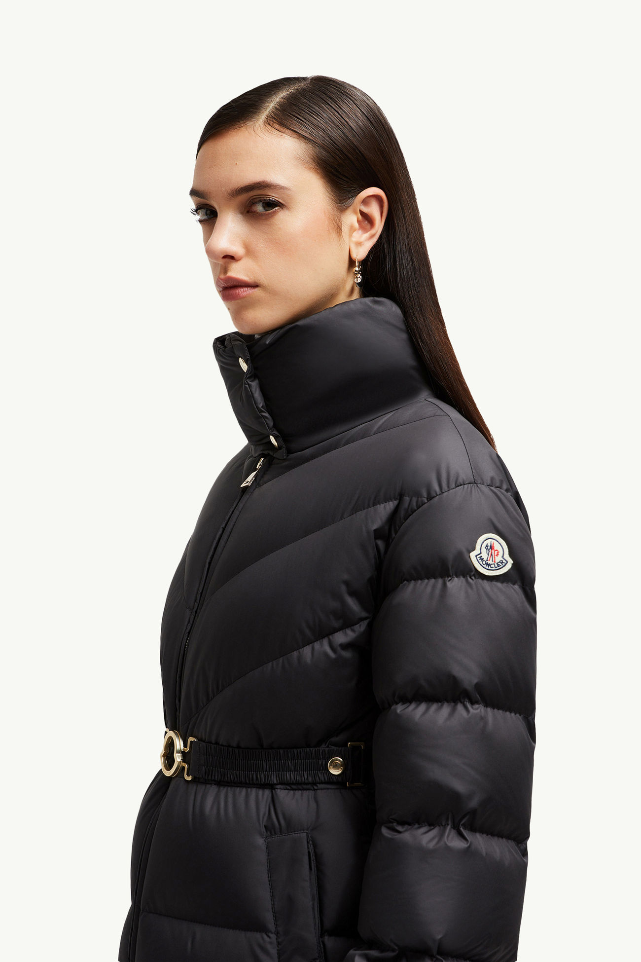 Brou diagonal gesteppte lange Daunenjacke Damen Schwarz Moncler 1