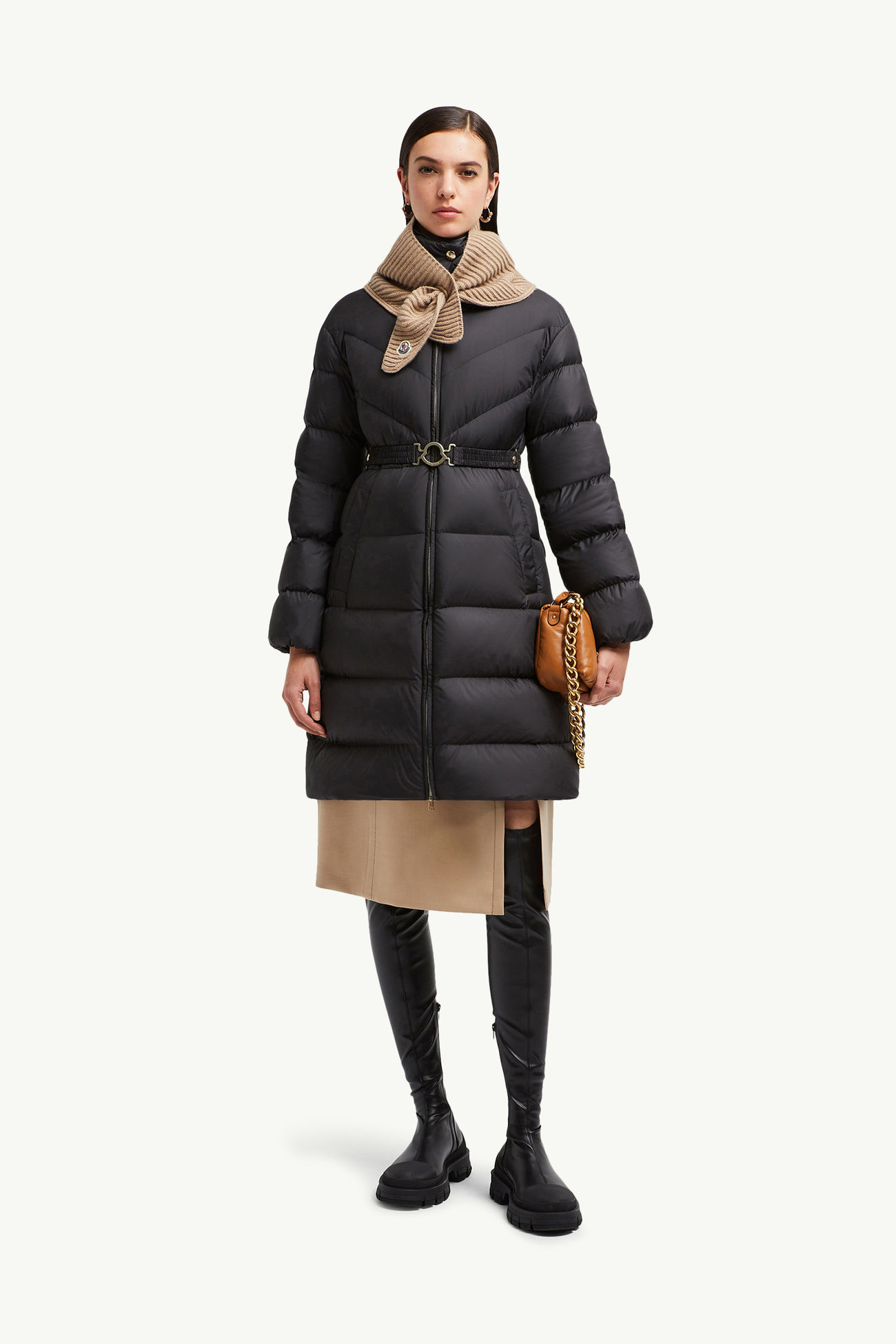Brou斜紋絎縫長身羽絨外套 女士 黑色 Moncler 3