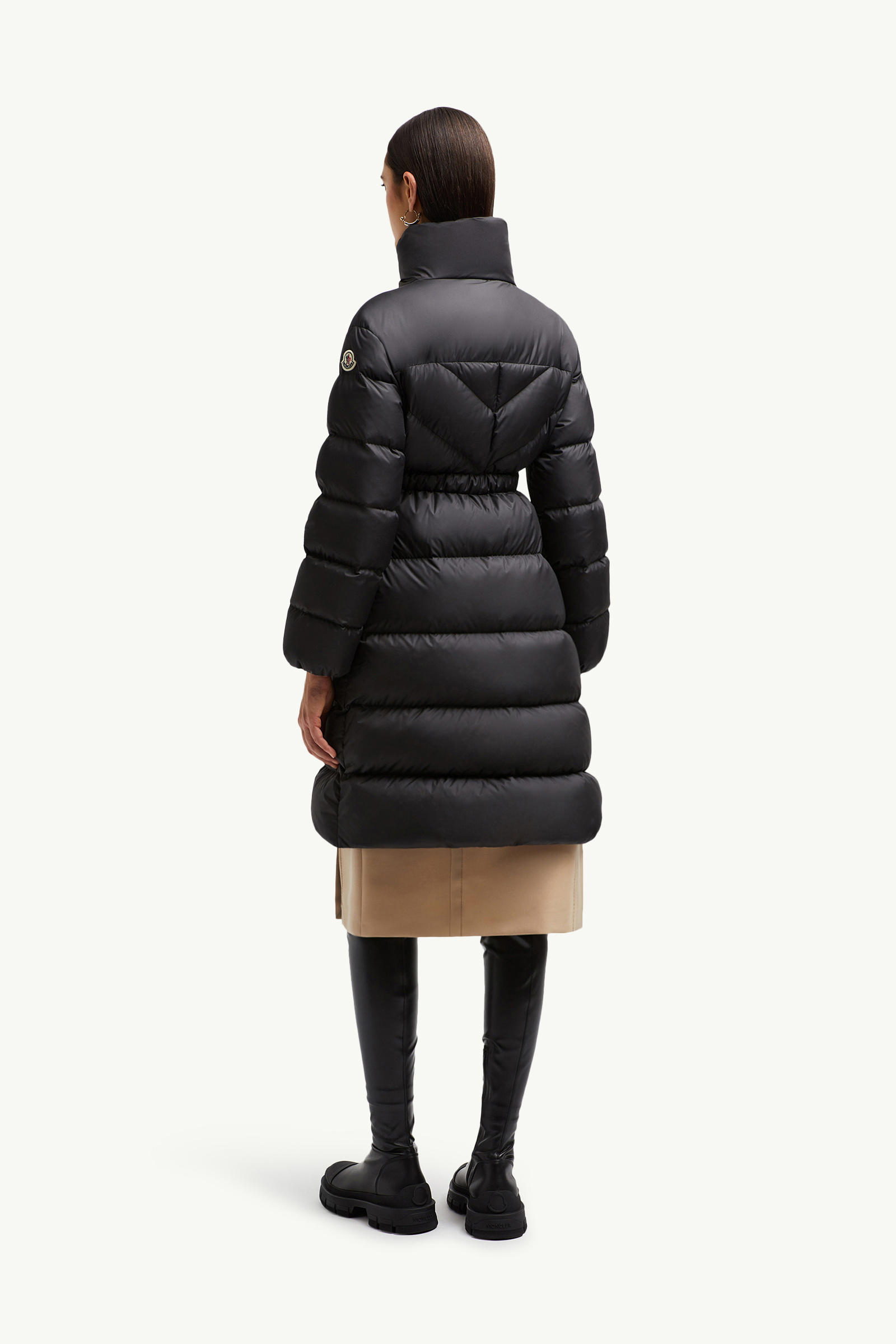 Brou Diagonal-Quilted Long Down Jacket Women Black Moncler 4