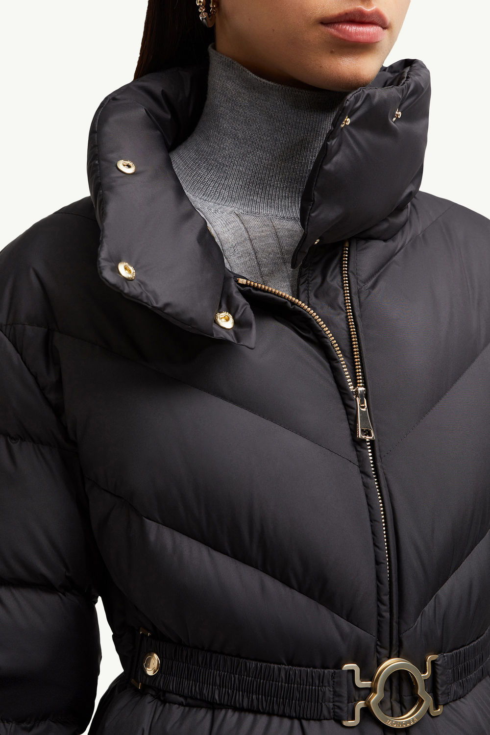 Brou Diagonal-Quilted Long Down Jacket Women Black Moncler 6