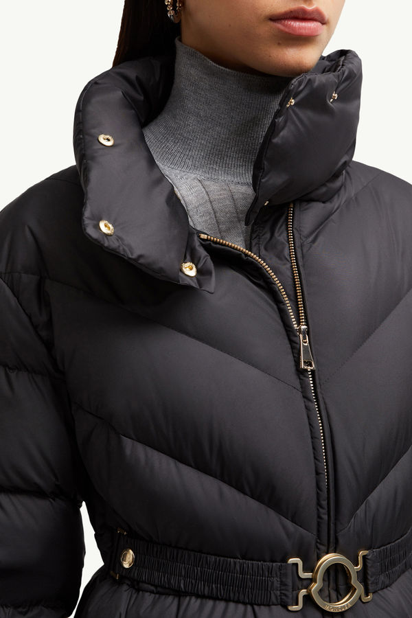 Brou Diagonal-Quilted Long Down Jacket Women Black Moncler 6