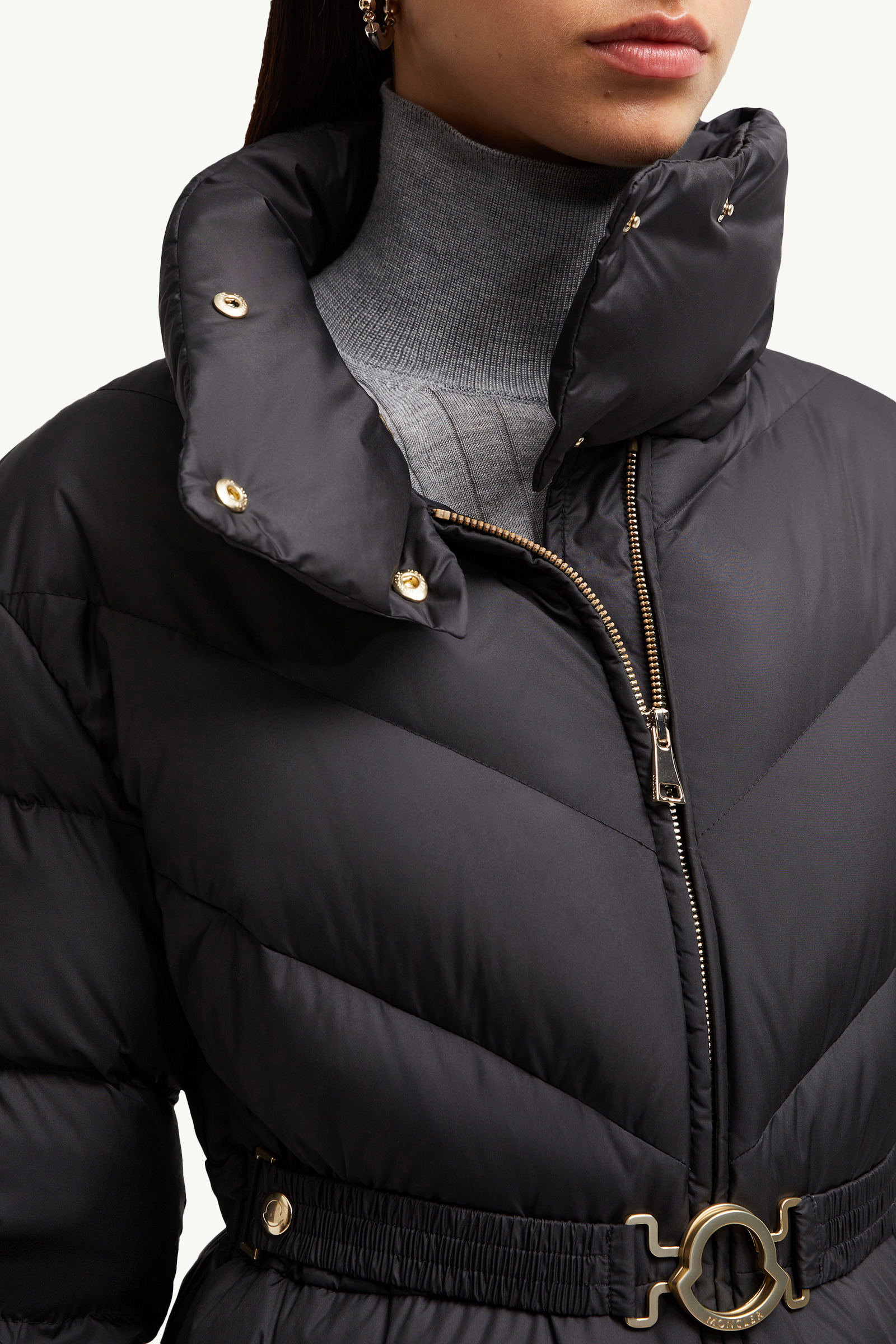 Brou Diagonal-Quilted Long Down Jacket Women Black Moncler 6