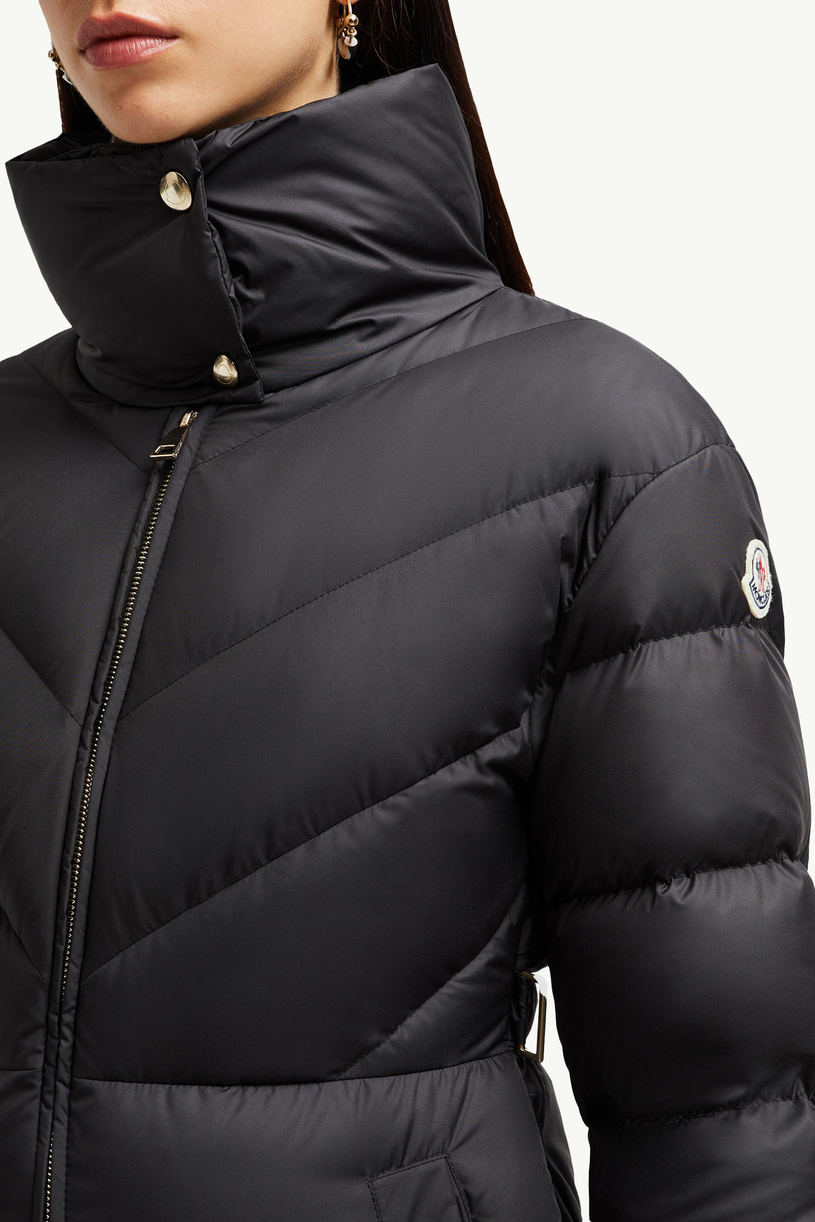 Brou Diagonal-Quilted Long Down Jacket Women Black Moncler 7
