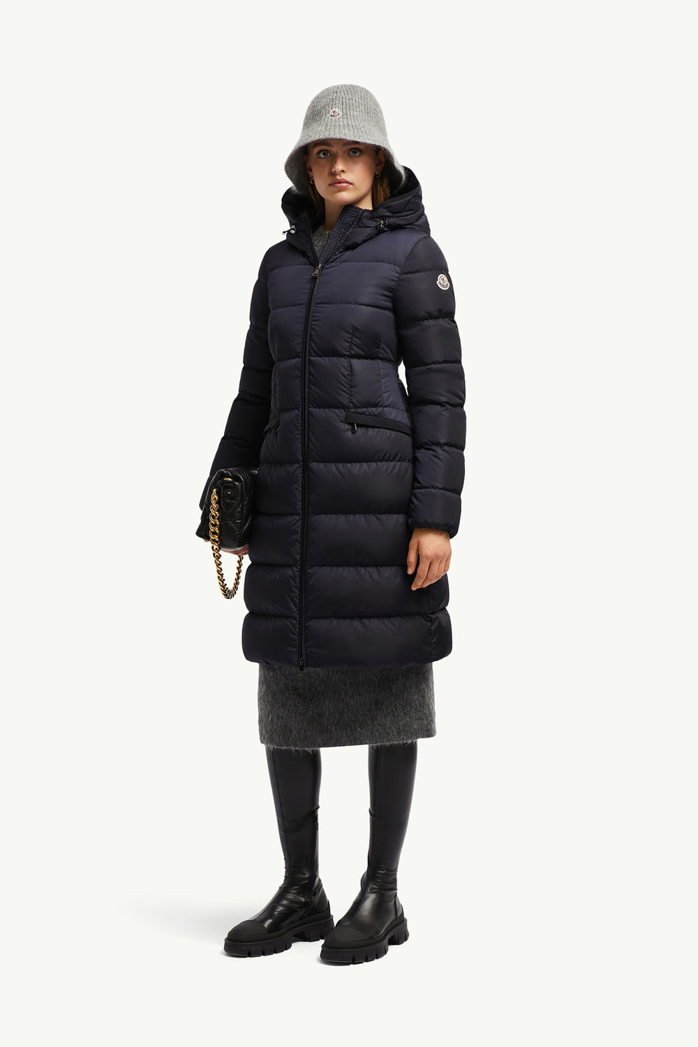 Avocette Hooded Long Down Jacket Women Night Blue Moncler 0