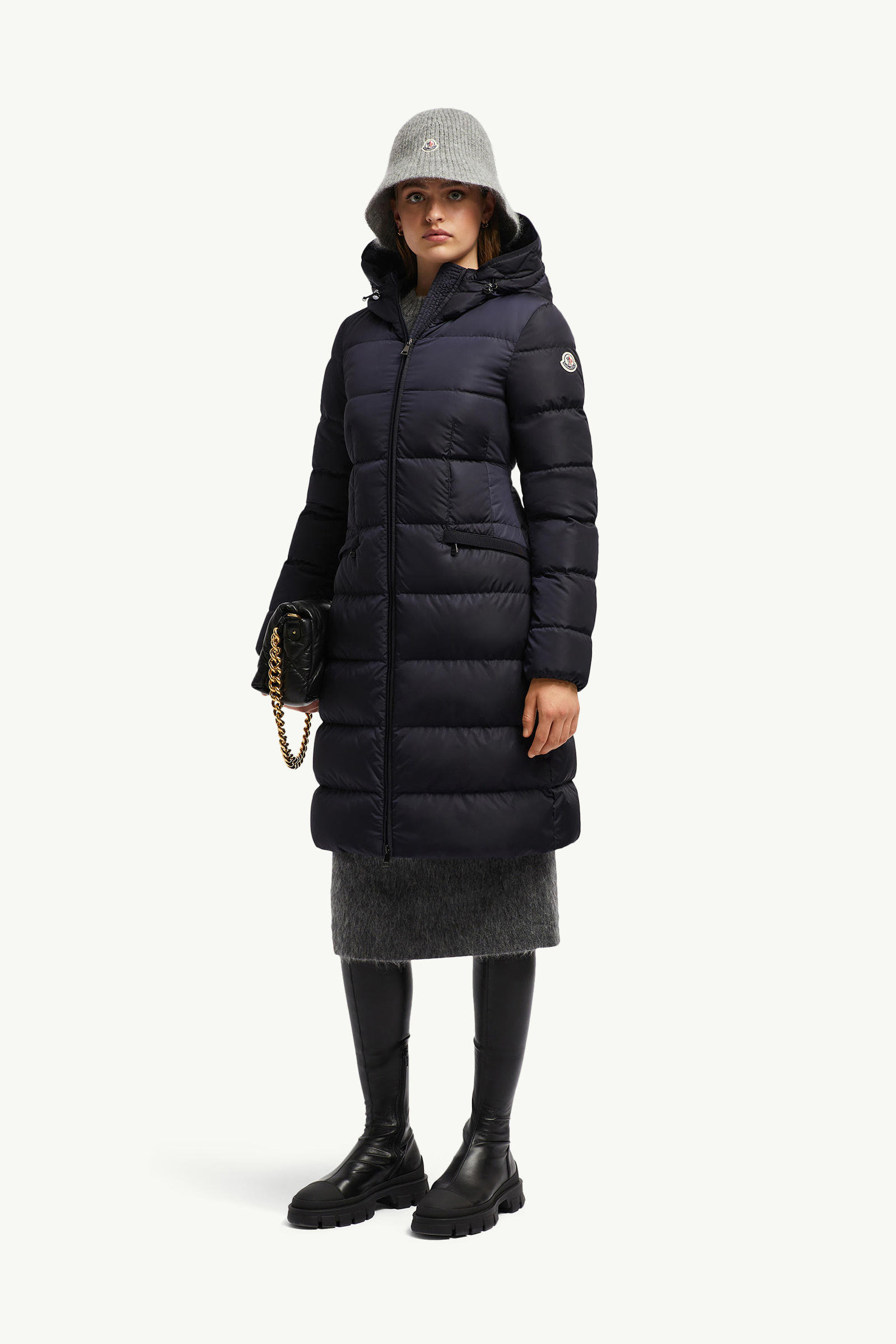 Avocette lange Daunenjacke mit Kapuze Damen Nachtblau Moncler 0