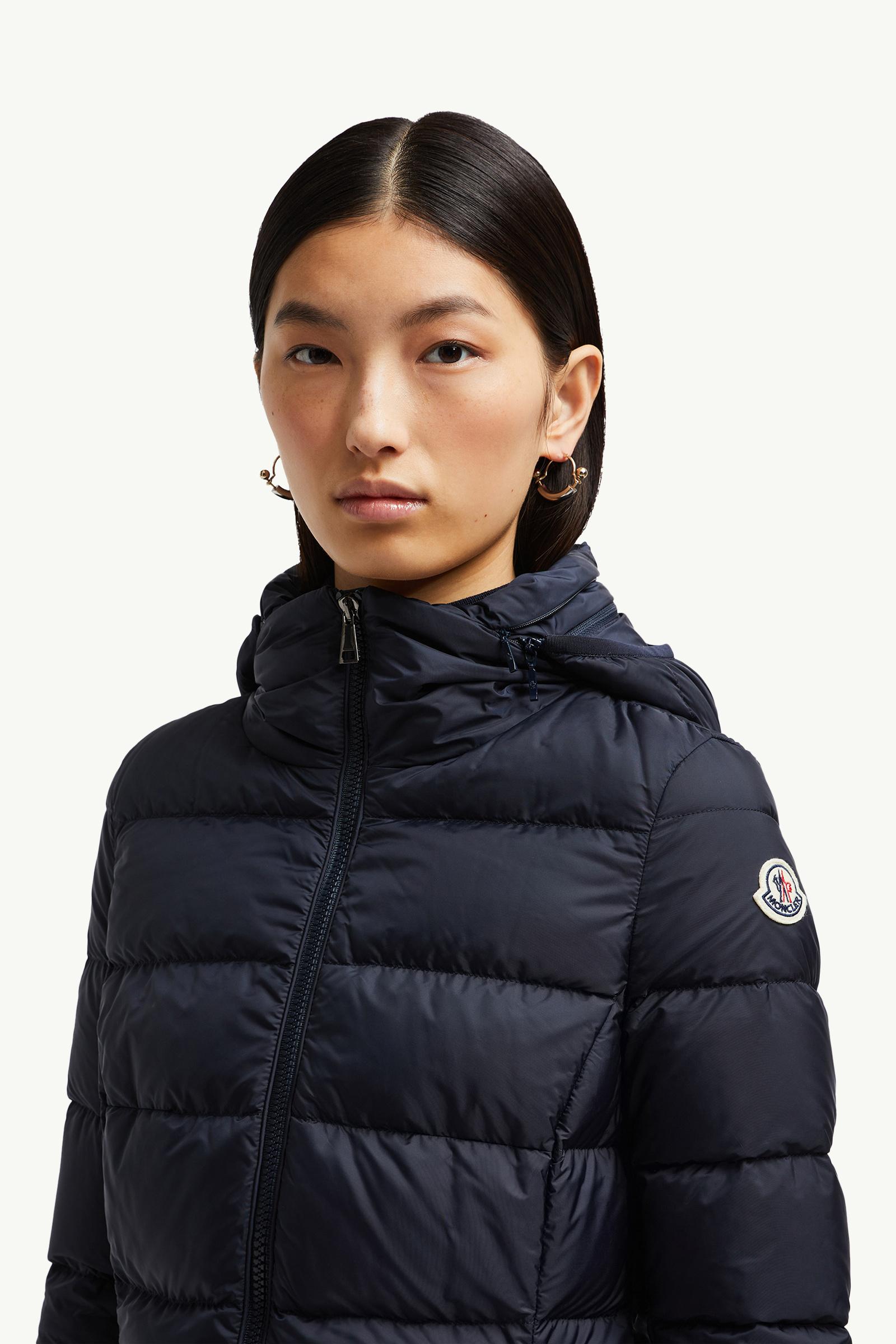 Gie Hooded Long Down Jacket Women Night Blue Moncler 1