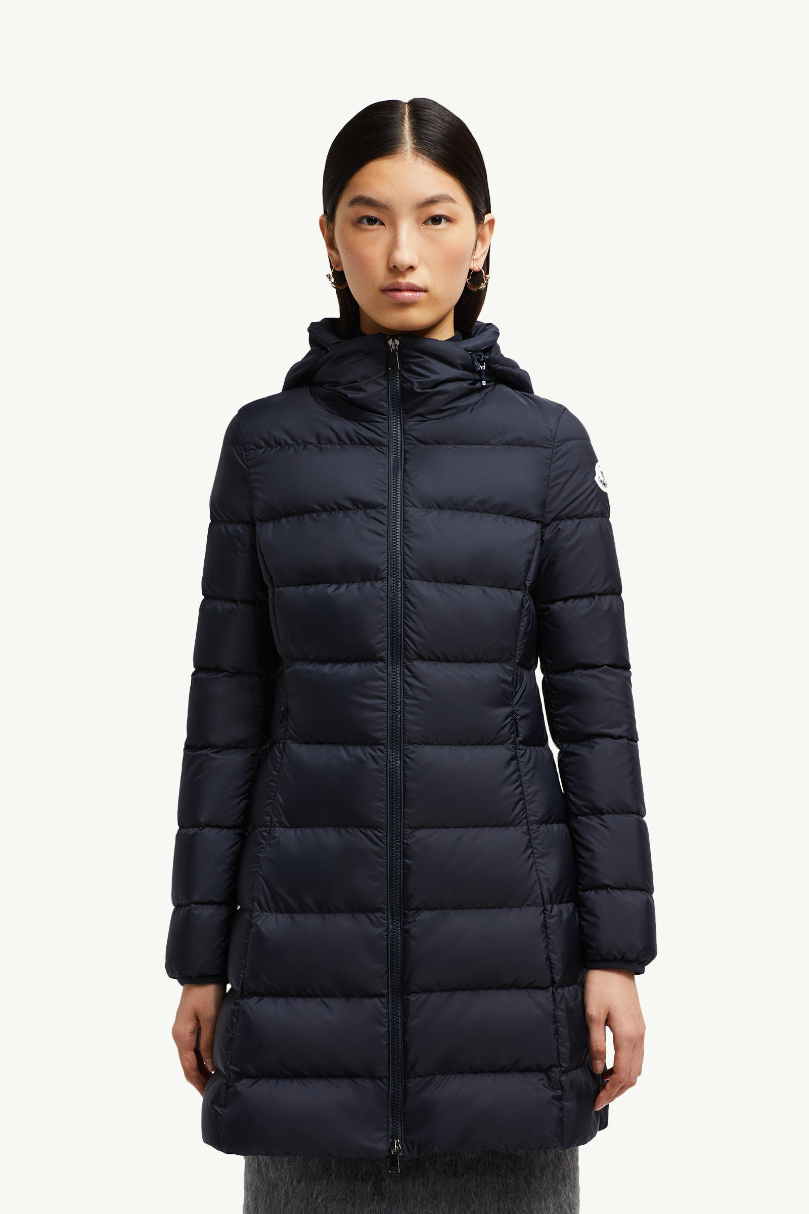 Gie Hooded Long Down Jacket Women Night Blue Moncler 3