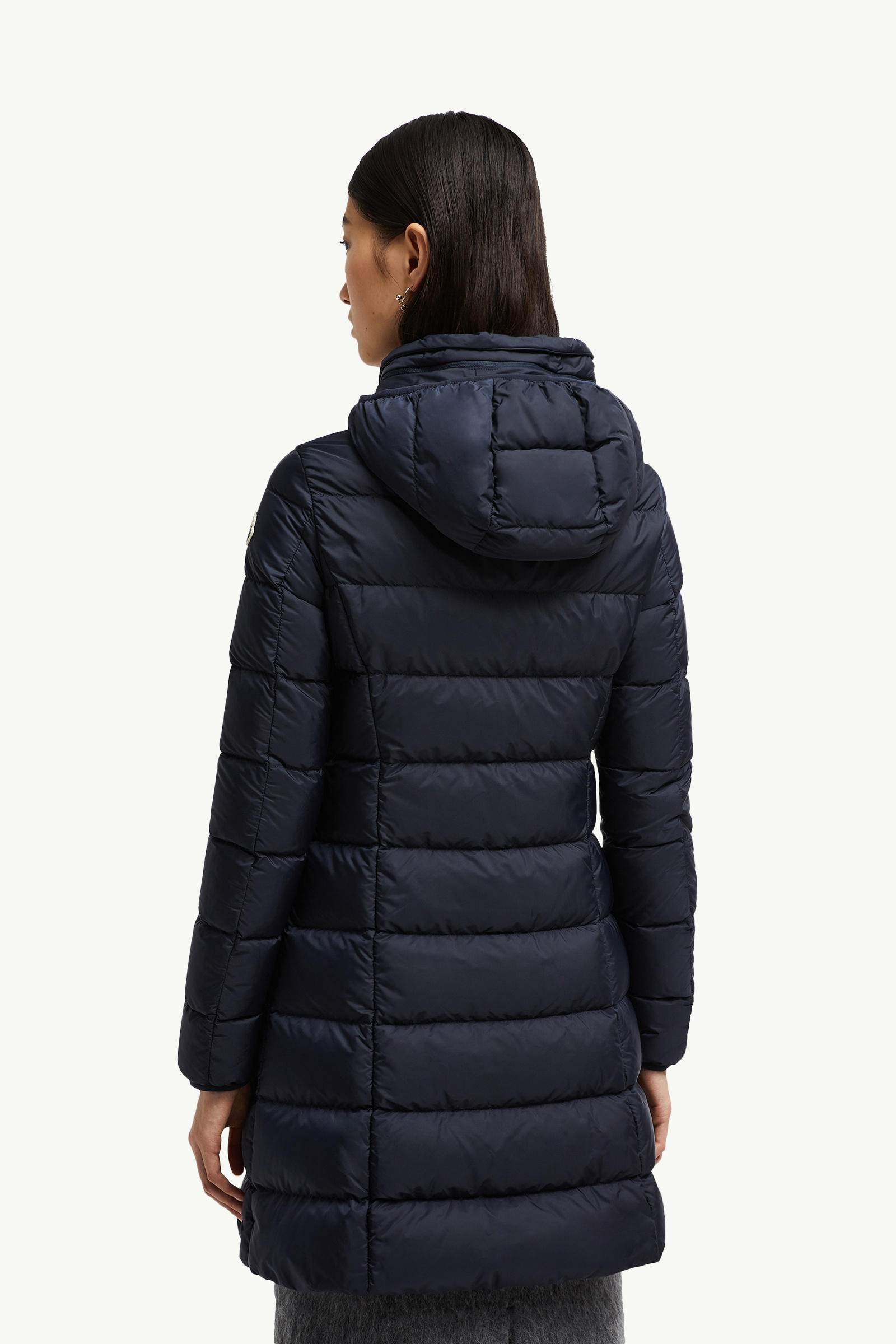 Gie Hooded Long Down Jacket Women Night Blue Moncler 4