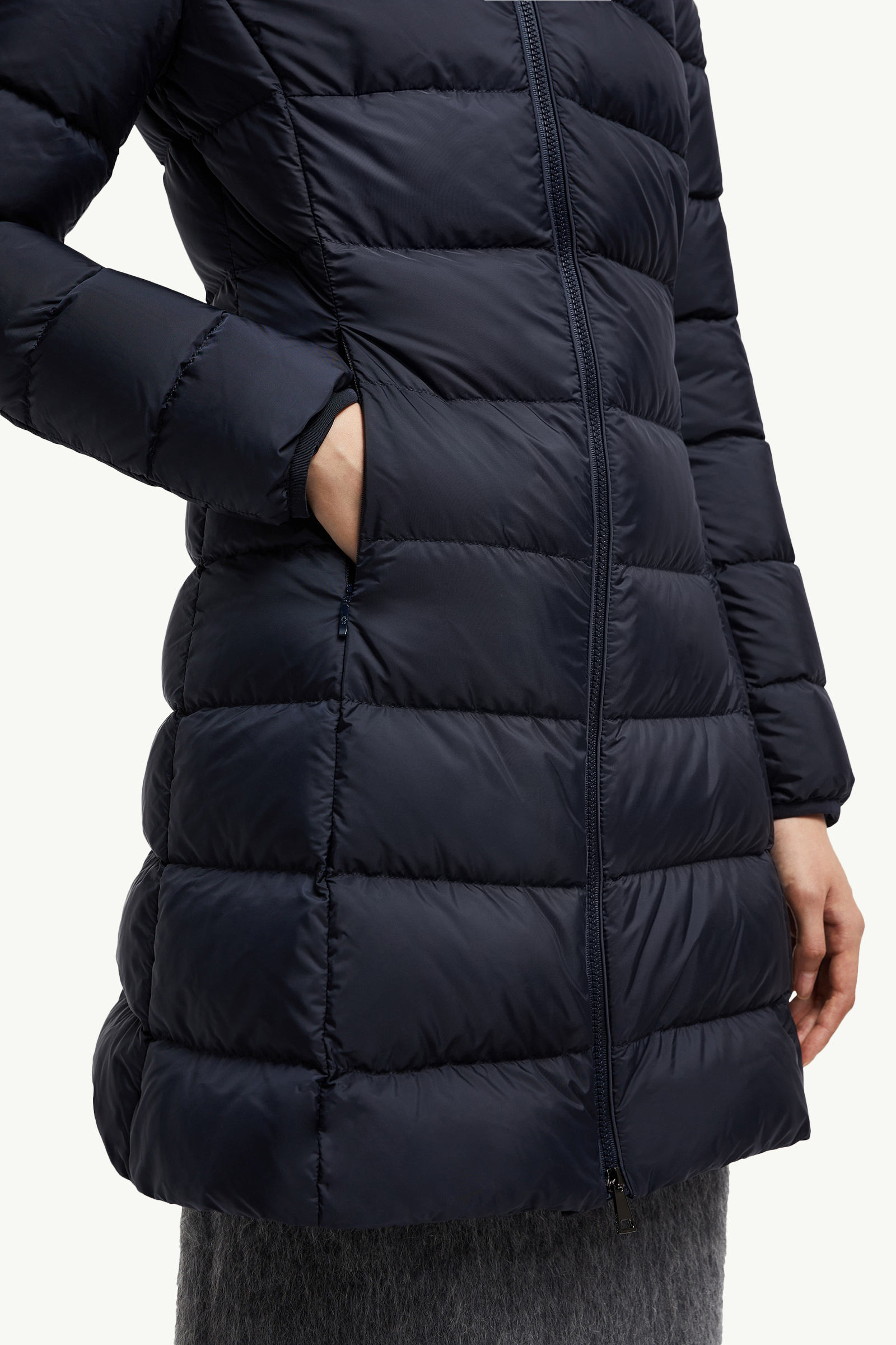 Gie Hooded Long Down Jacket Women Night Blue Moncler 5