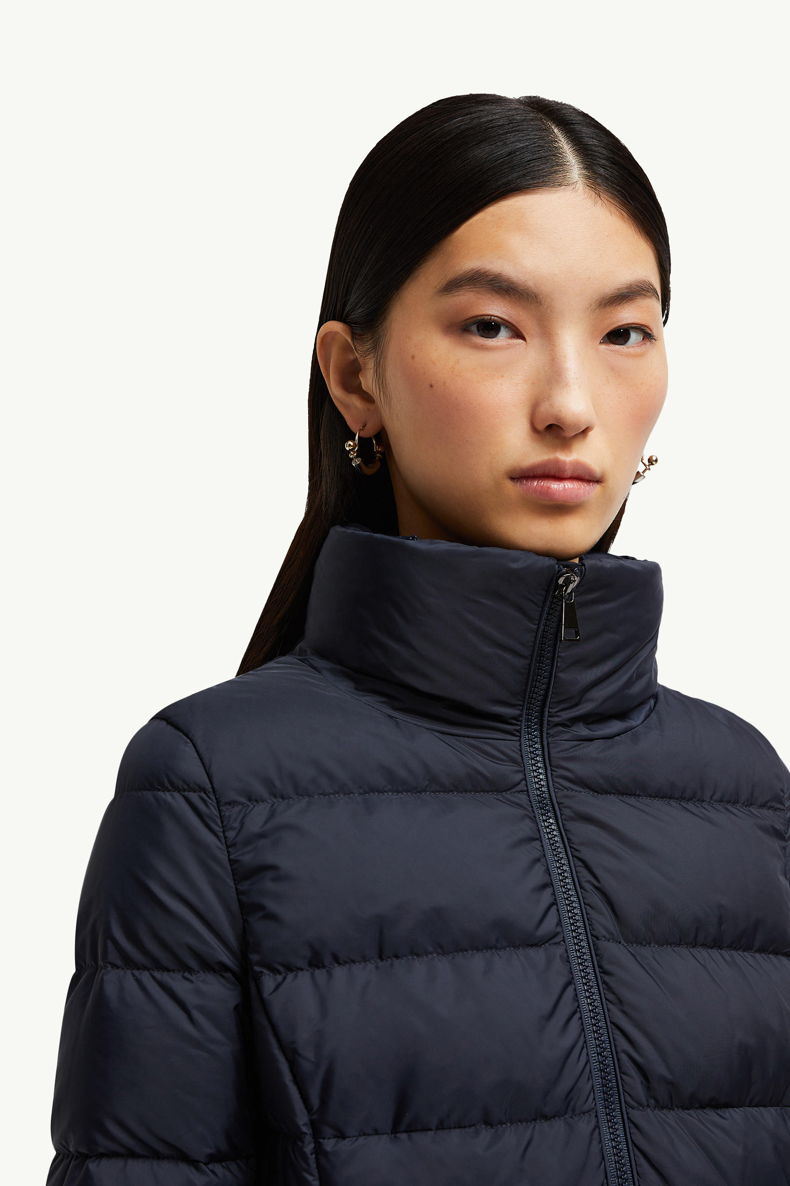 Gie Hooded Long Down Jacket Women Night Blue Moncler 6