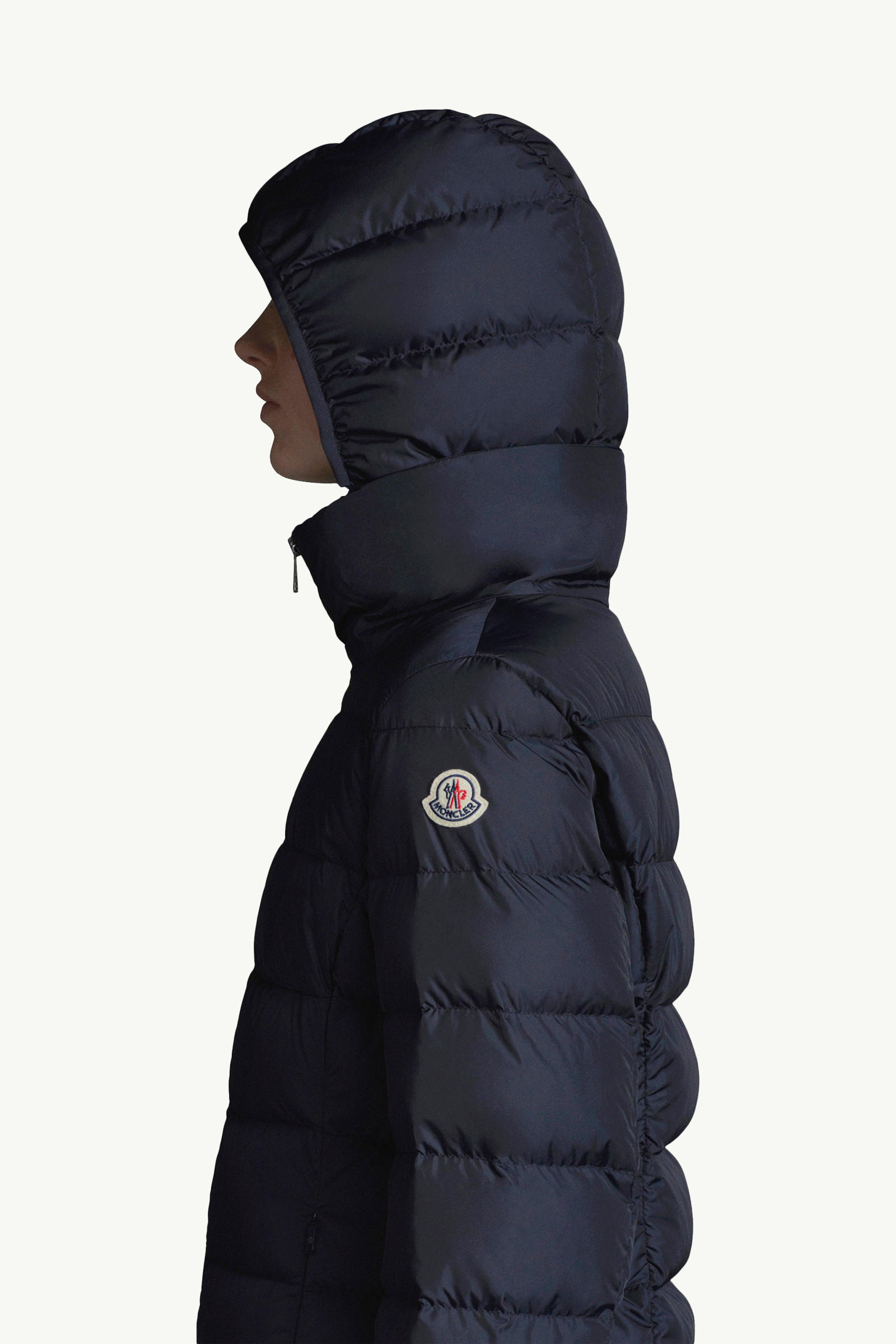 Gie Hooded Long Down Jacket Women Night Blue Moncler 7