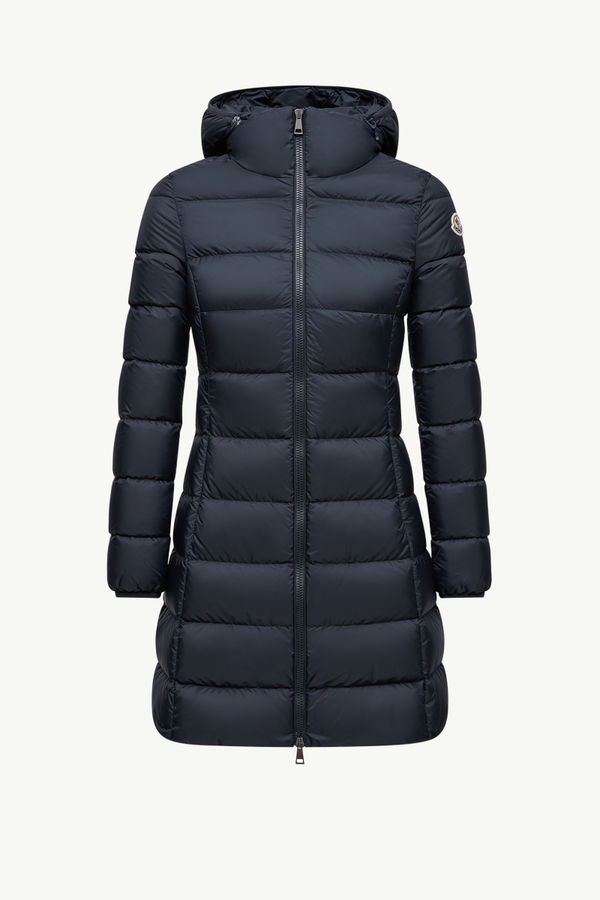 Gie Hooded Long Down Jacket Women Night Blue Moncler 2