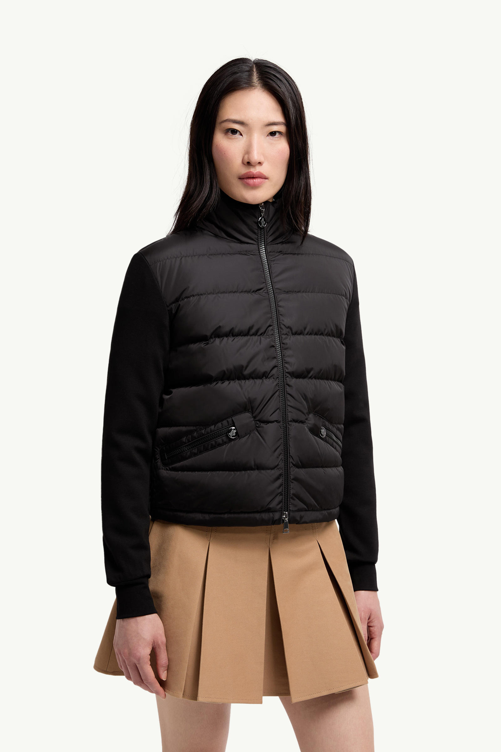夾層拉鏈開襟毛衣 女士 黑色 Moncler 3