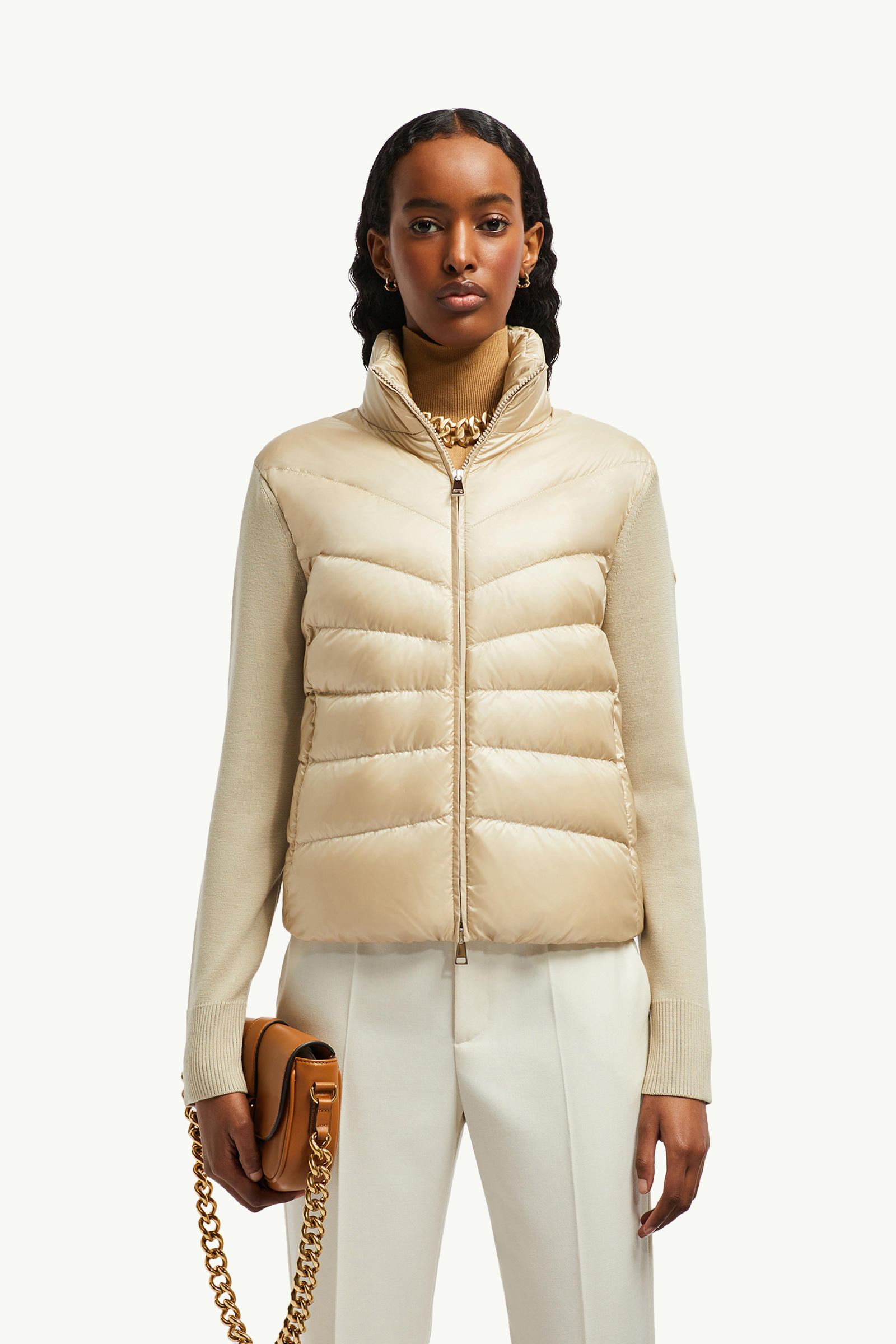 Gepolsterte Strickjacke aus Wolle Damen Beige Moncler 0
