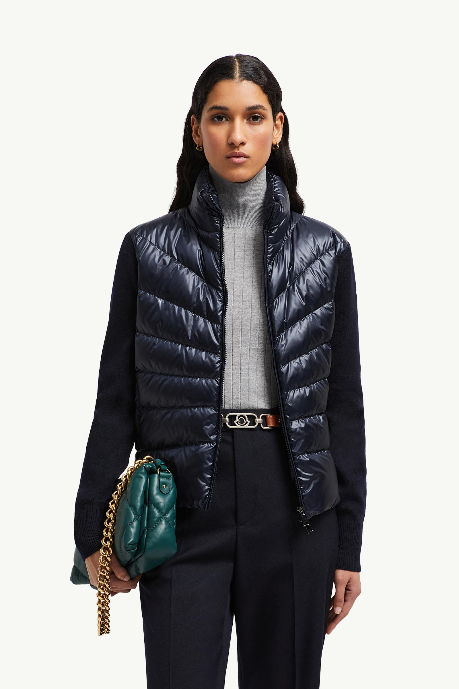 Navy Blue Padded Wool Cardigan - Sweaters & Cardigans for