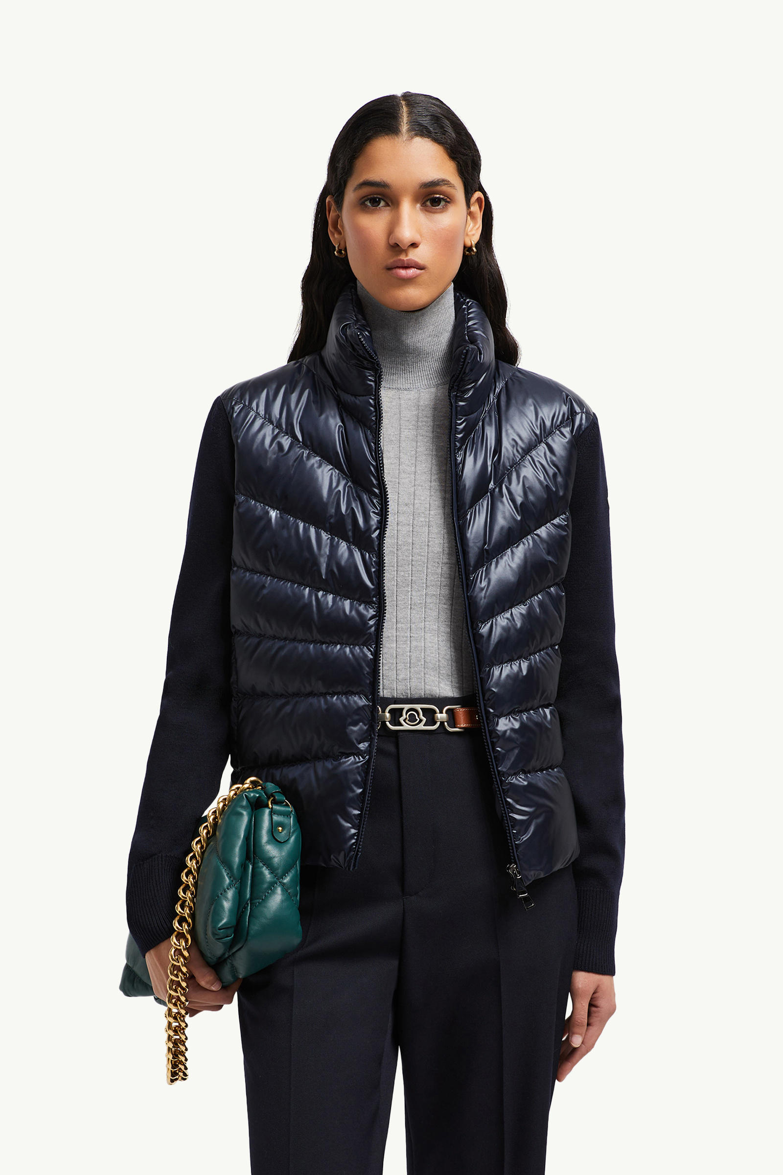 Padded Wool Cardigan Women Navy Blue Moncler 0