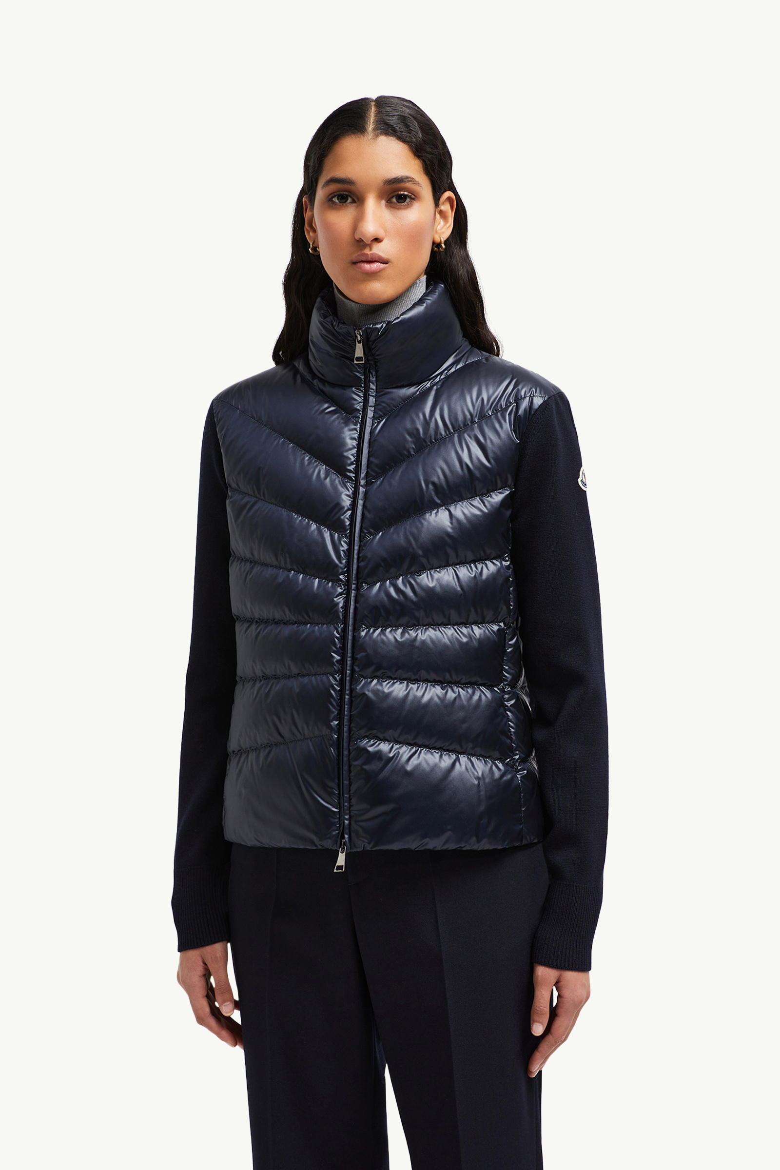 Padded Wool Cardigan Women Navy Blue Moncler 3