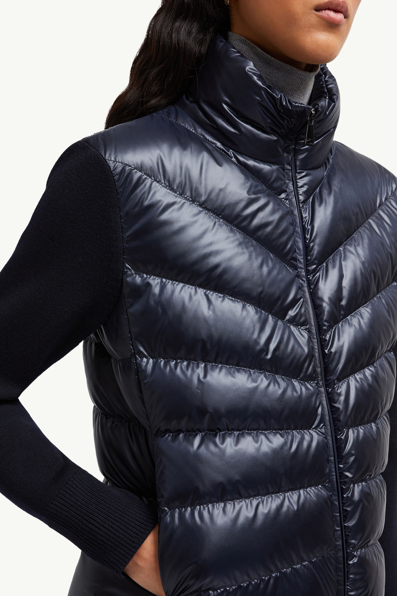 Padded Wool Cardigan Women Navy Blue Moncler 5