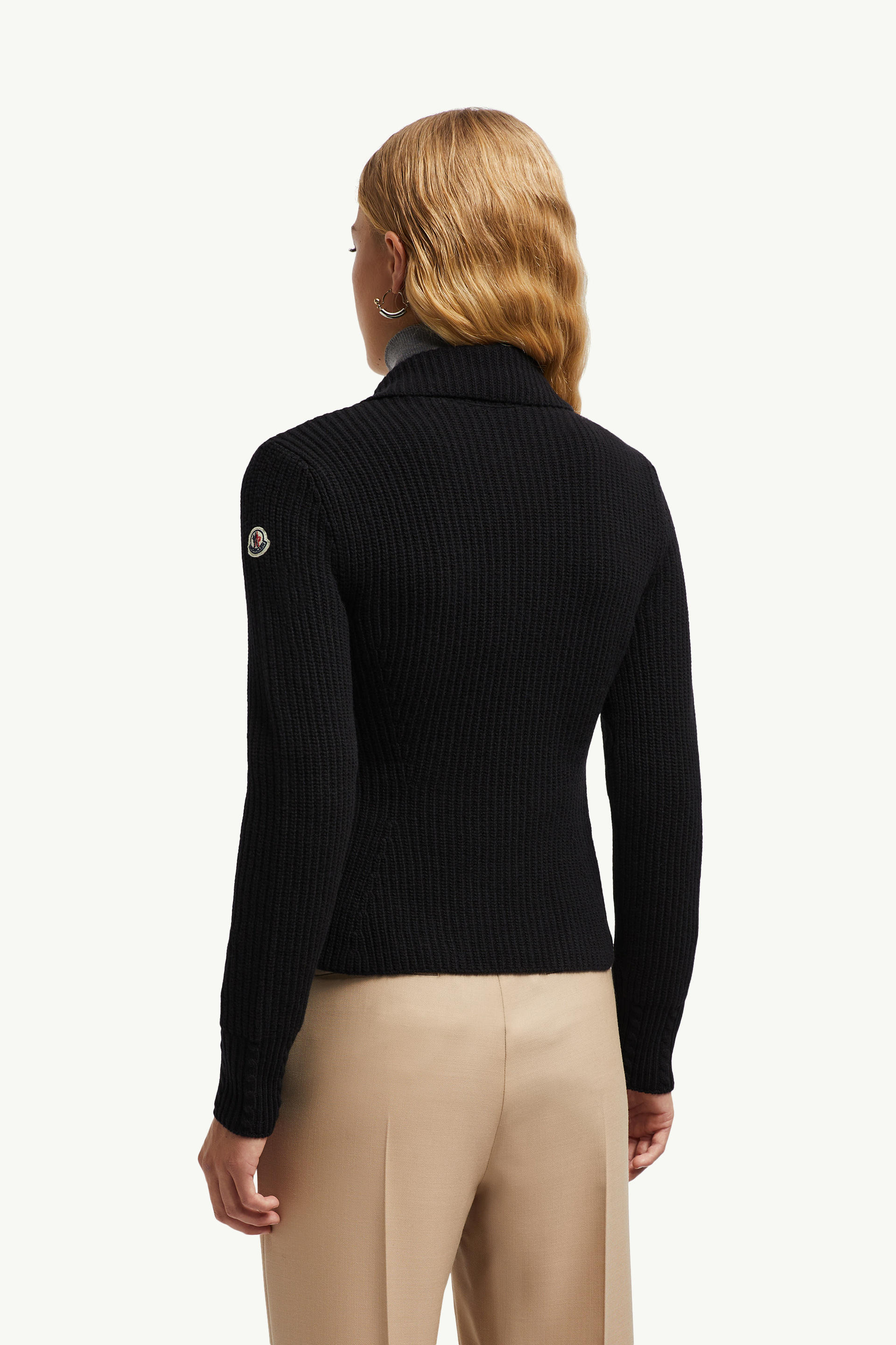 Gepolsterte Strickjacke aus Wolle mit Reißverschluss Damen Schwarz Moncler 4