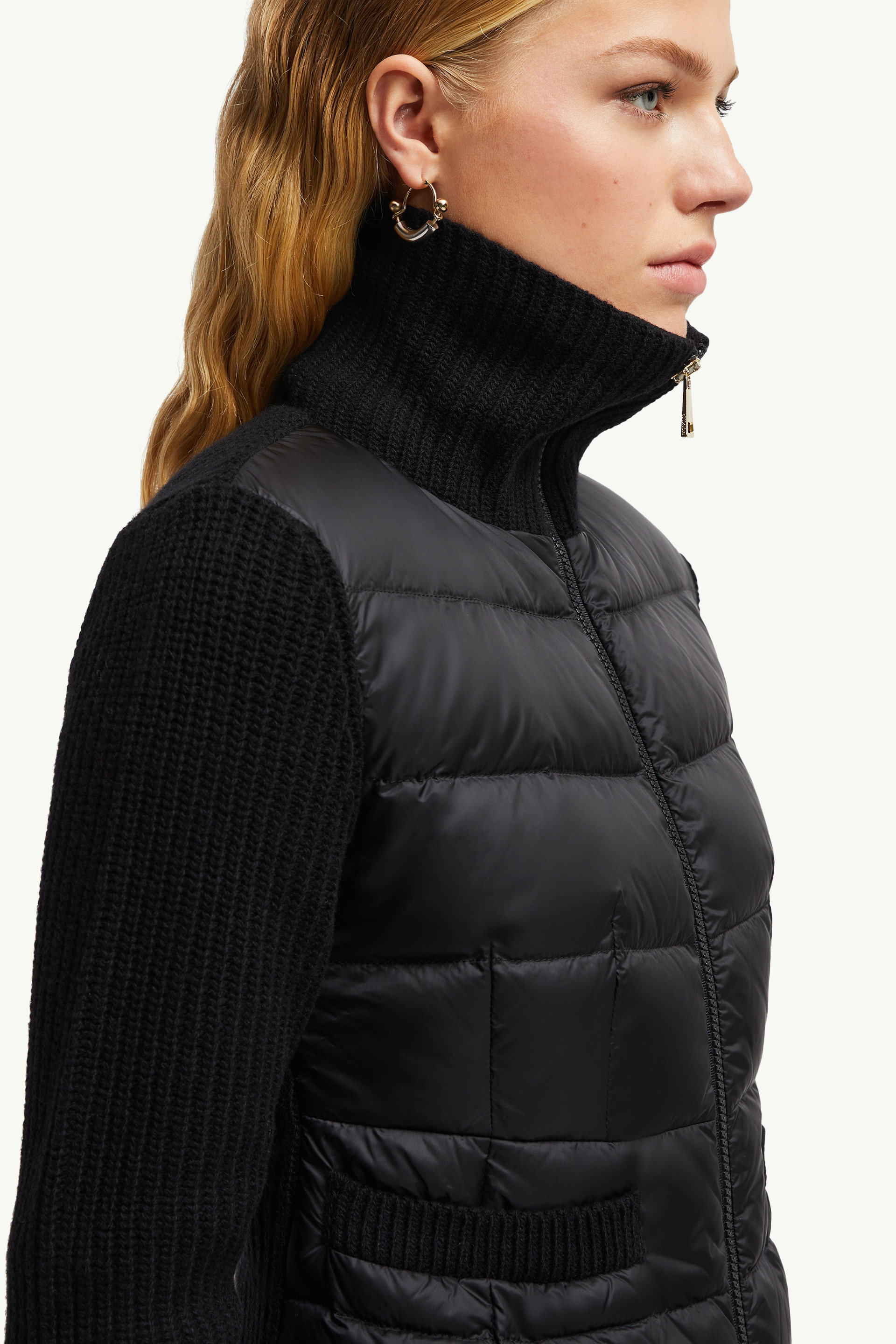 Gepolsterte Strickjacke aus Wolle mit Reißverschluss Damen Schwarz Moncler 6
