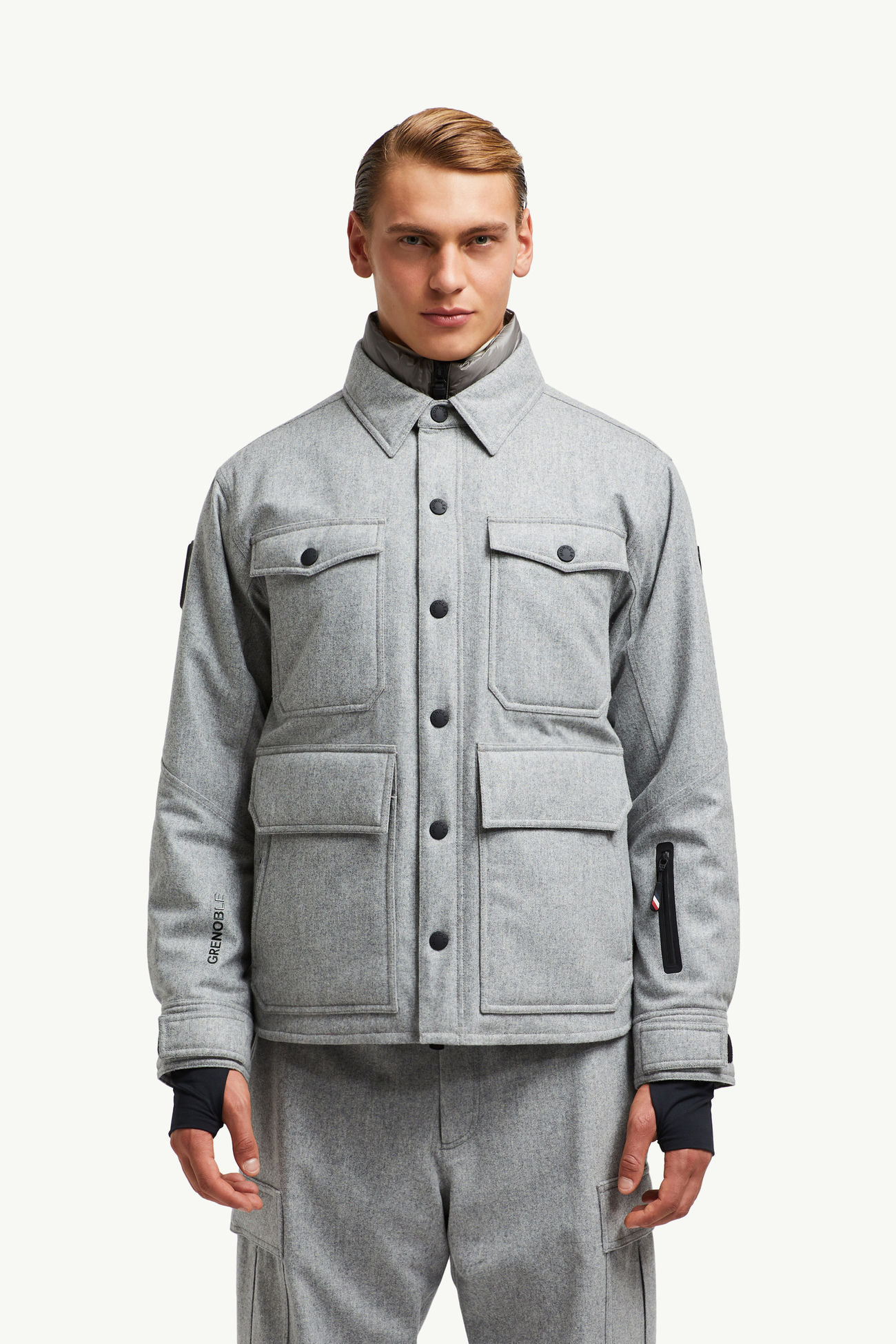 Antuco Wool Down Shirt Jacket Men Grey Moncler 3
