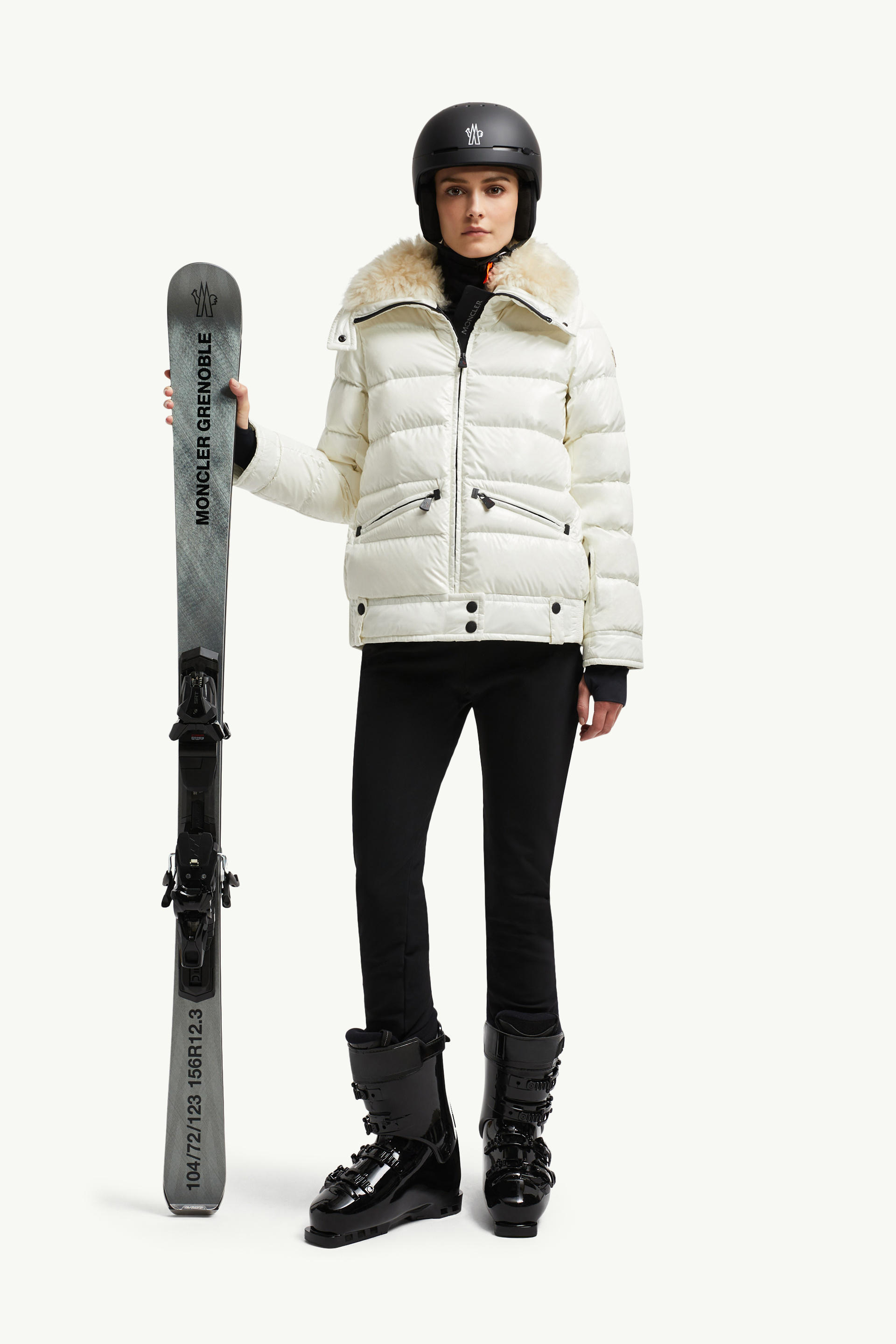 Arabba Hooded Shearling Short Down Jacket Women White Moncler 0
