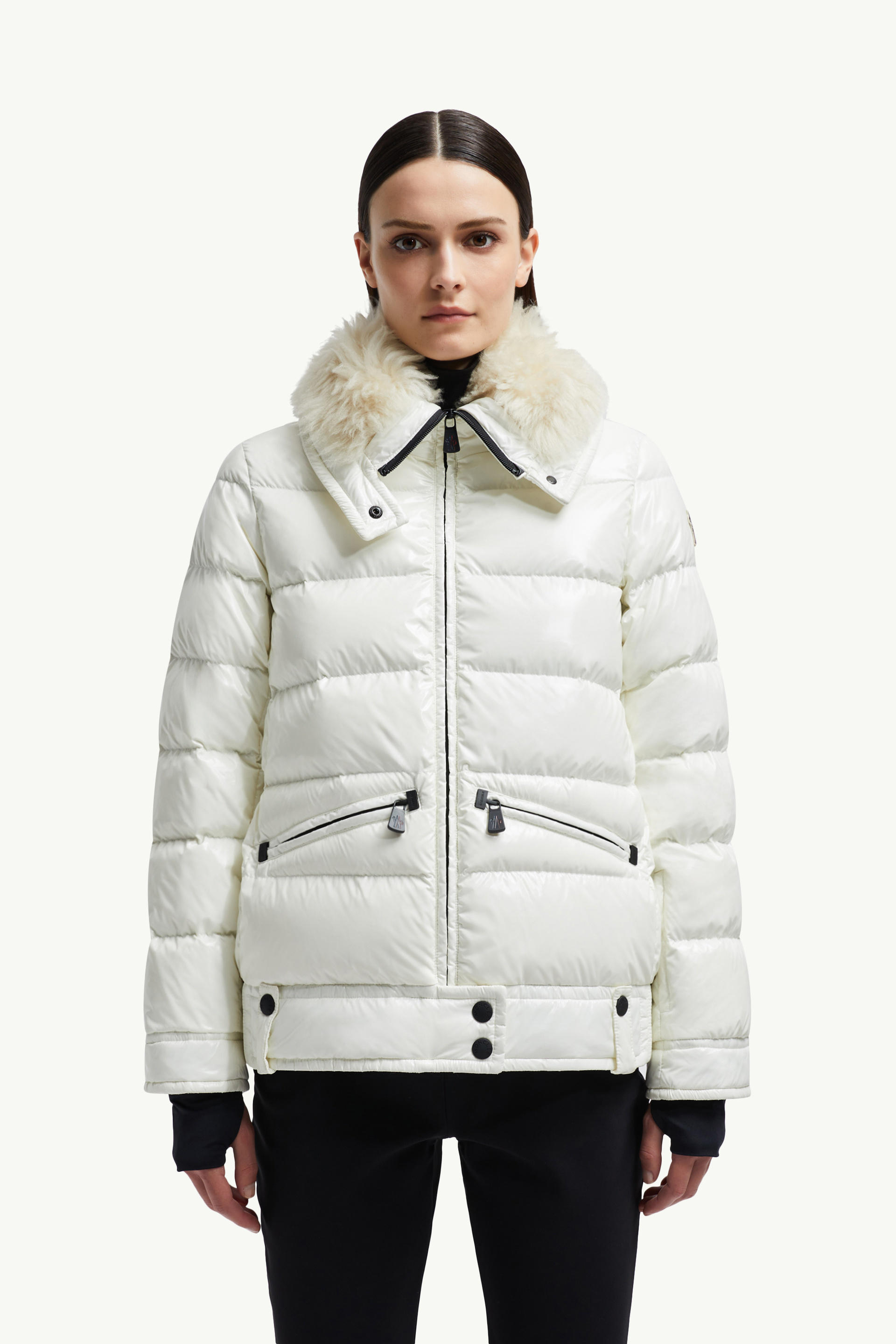 Arabba Hooded Shearling Short Down Jacket Women White Moncler 3