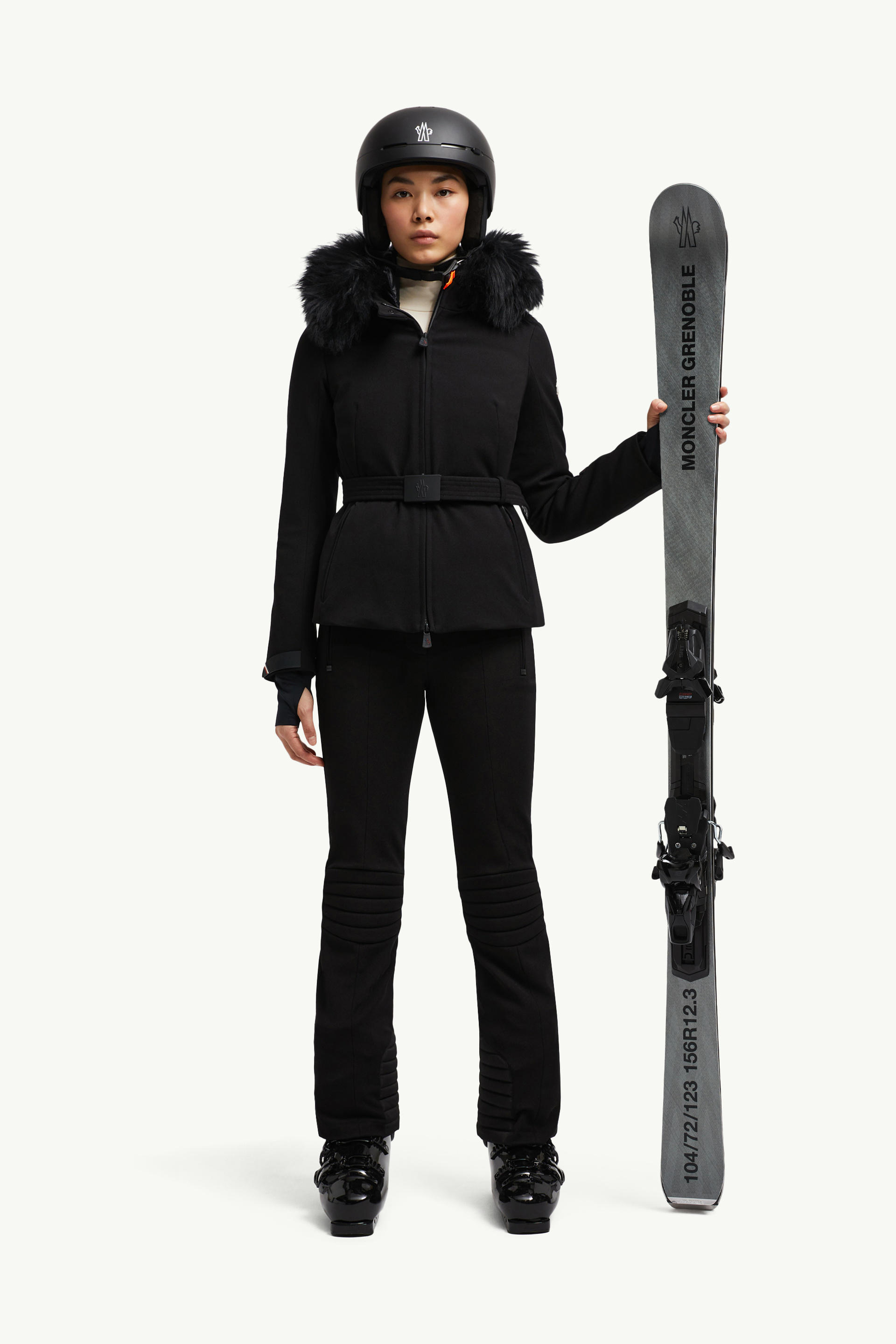 Bauges Hooded Shearling Down Ski Jacket Women Black Moncler 0