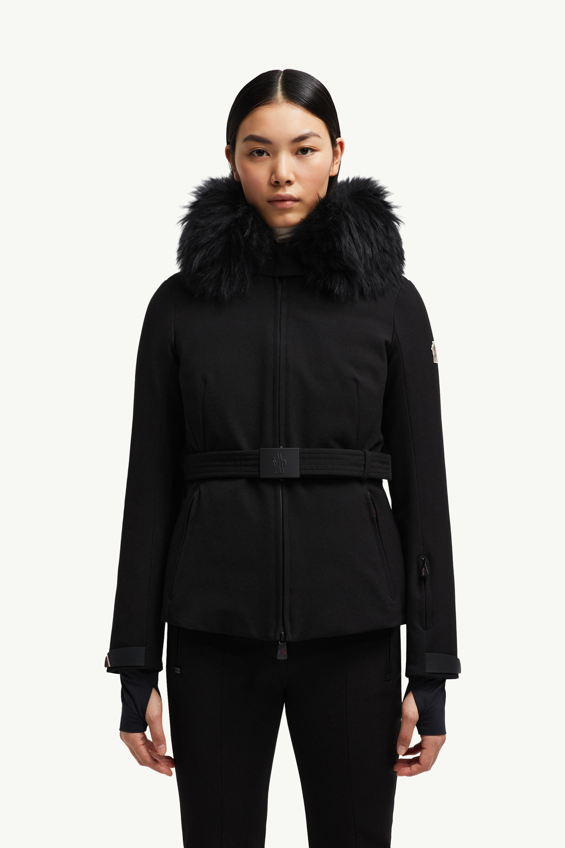 Bauges Hooded Shearling Down Ski Jacket Women Black Moncler 3