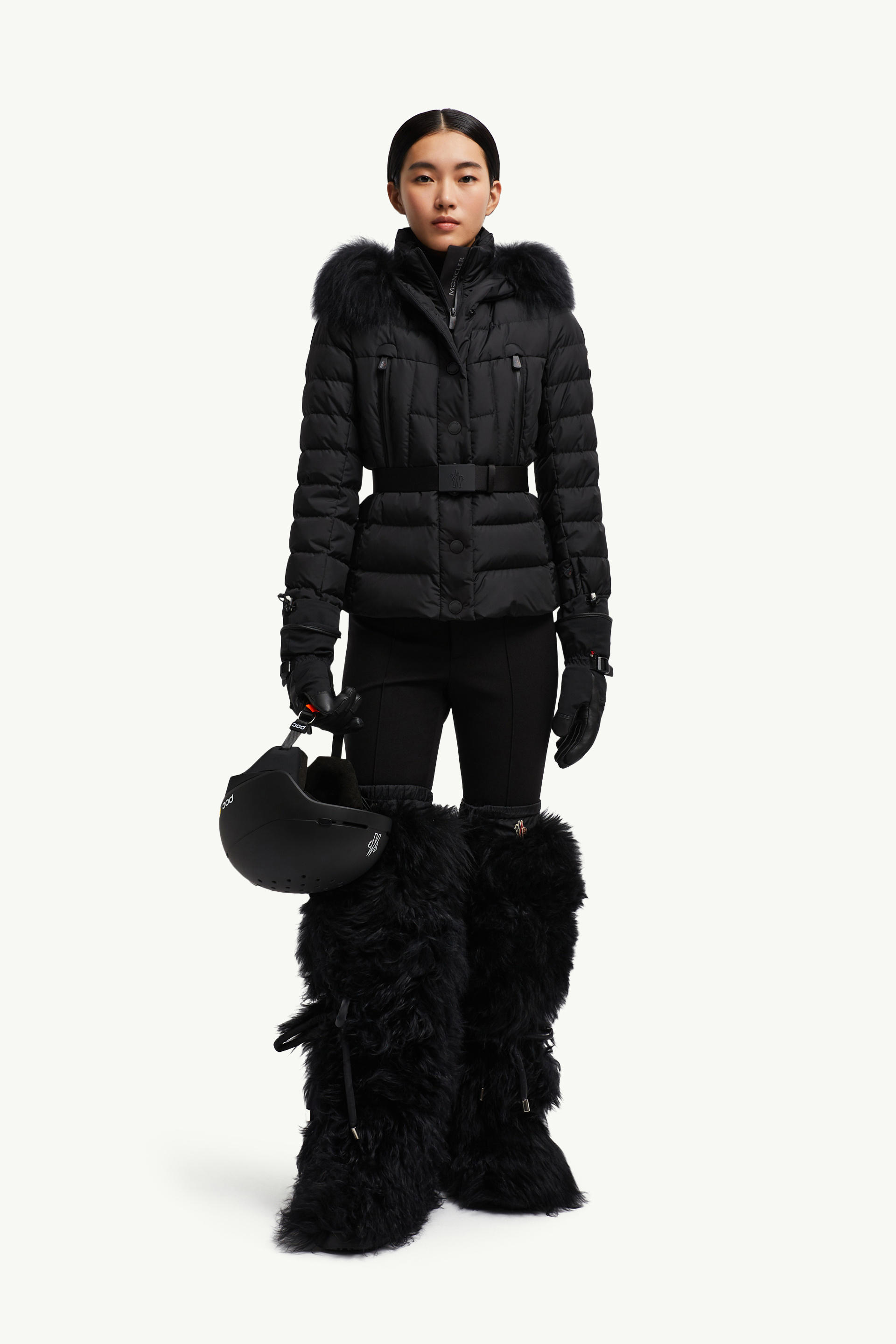 Beverley Daunen-Skijacke aus Shearling mit Kapuze Damen Schwarz Moncler 0
