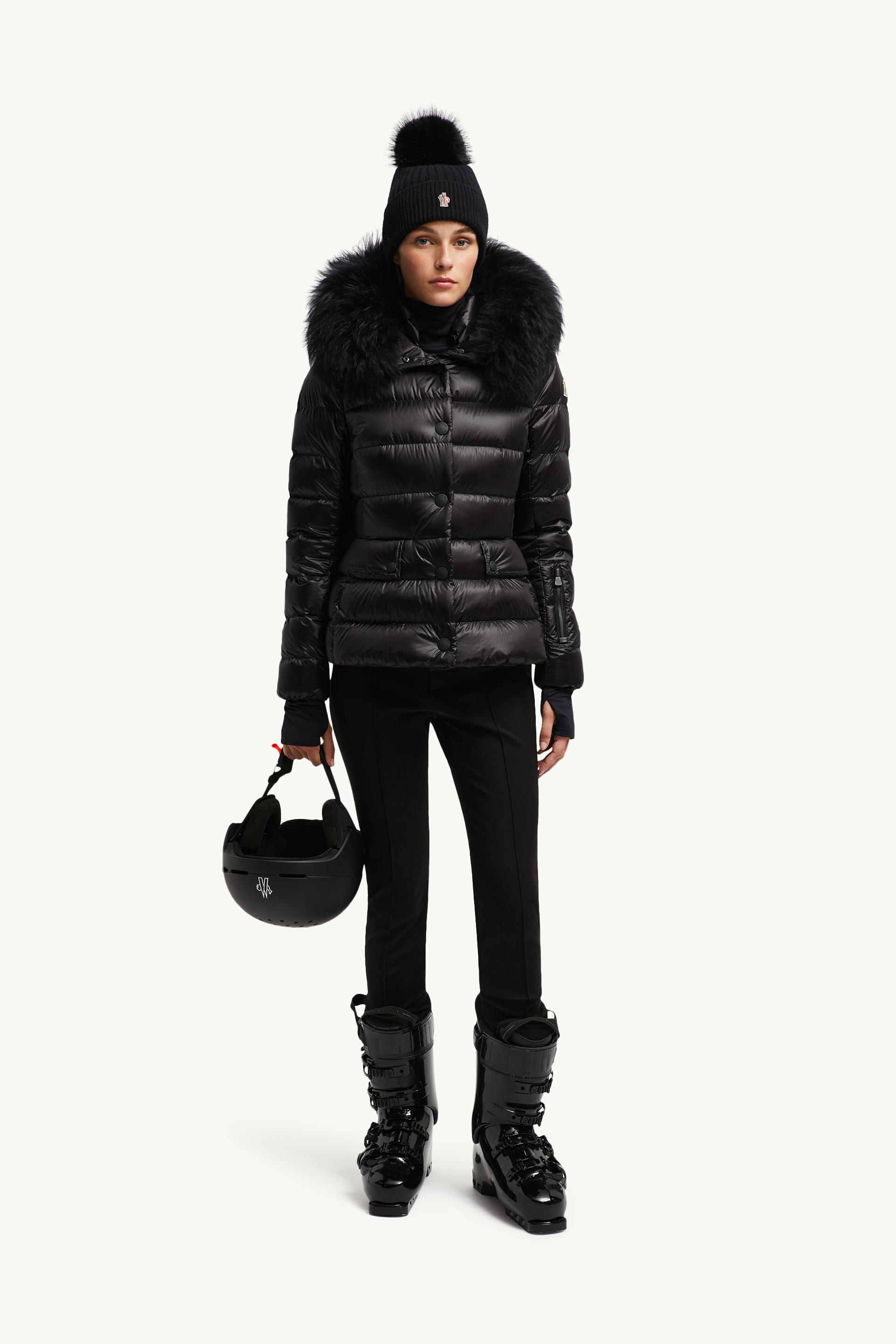 Armoniques Hooded Shearling Short Down Jacket Women Black Moncler 0
