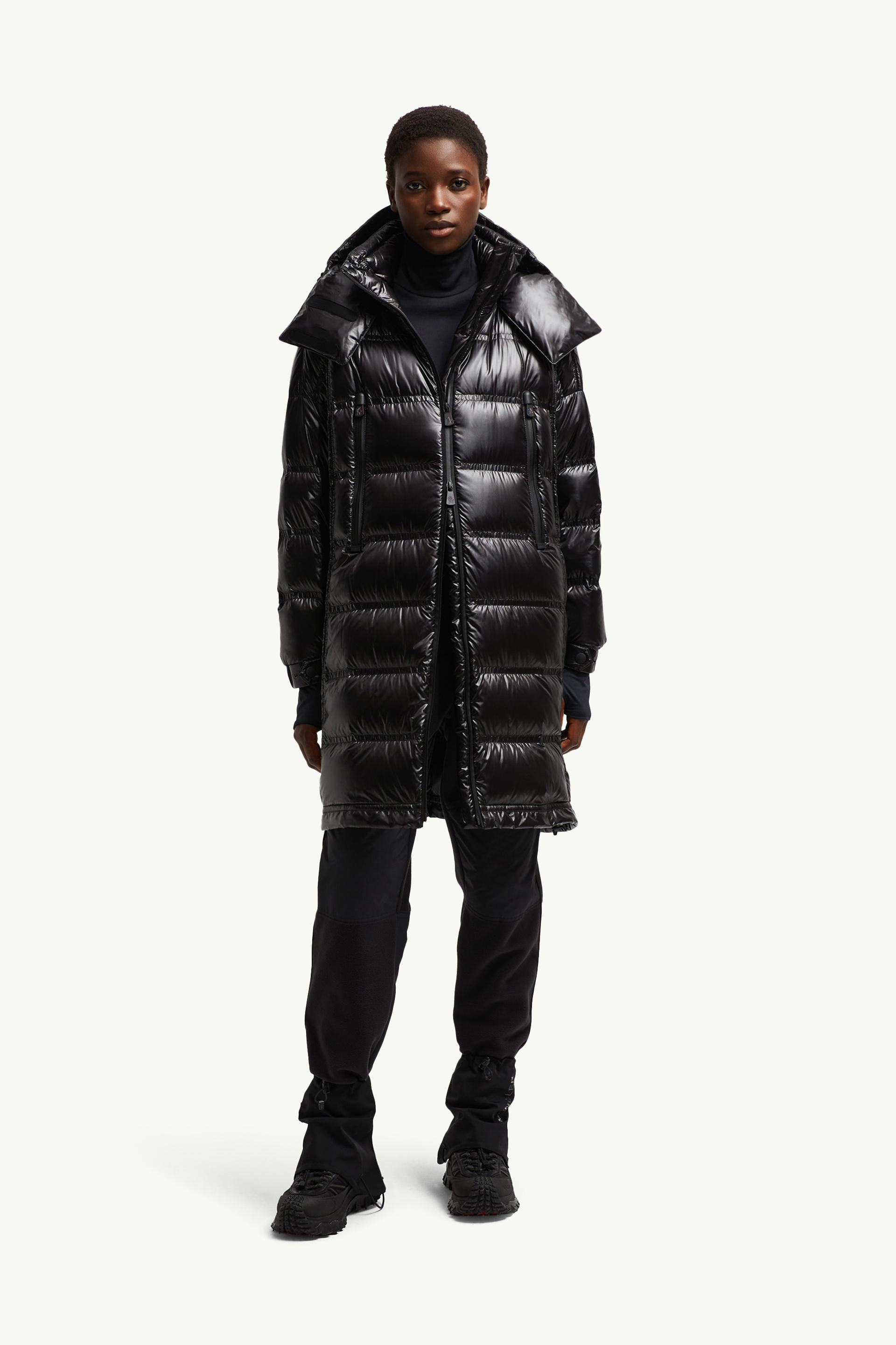 Rochelairs Hooded Long Down Jacket Women Black Moncler 0