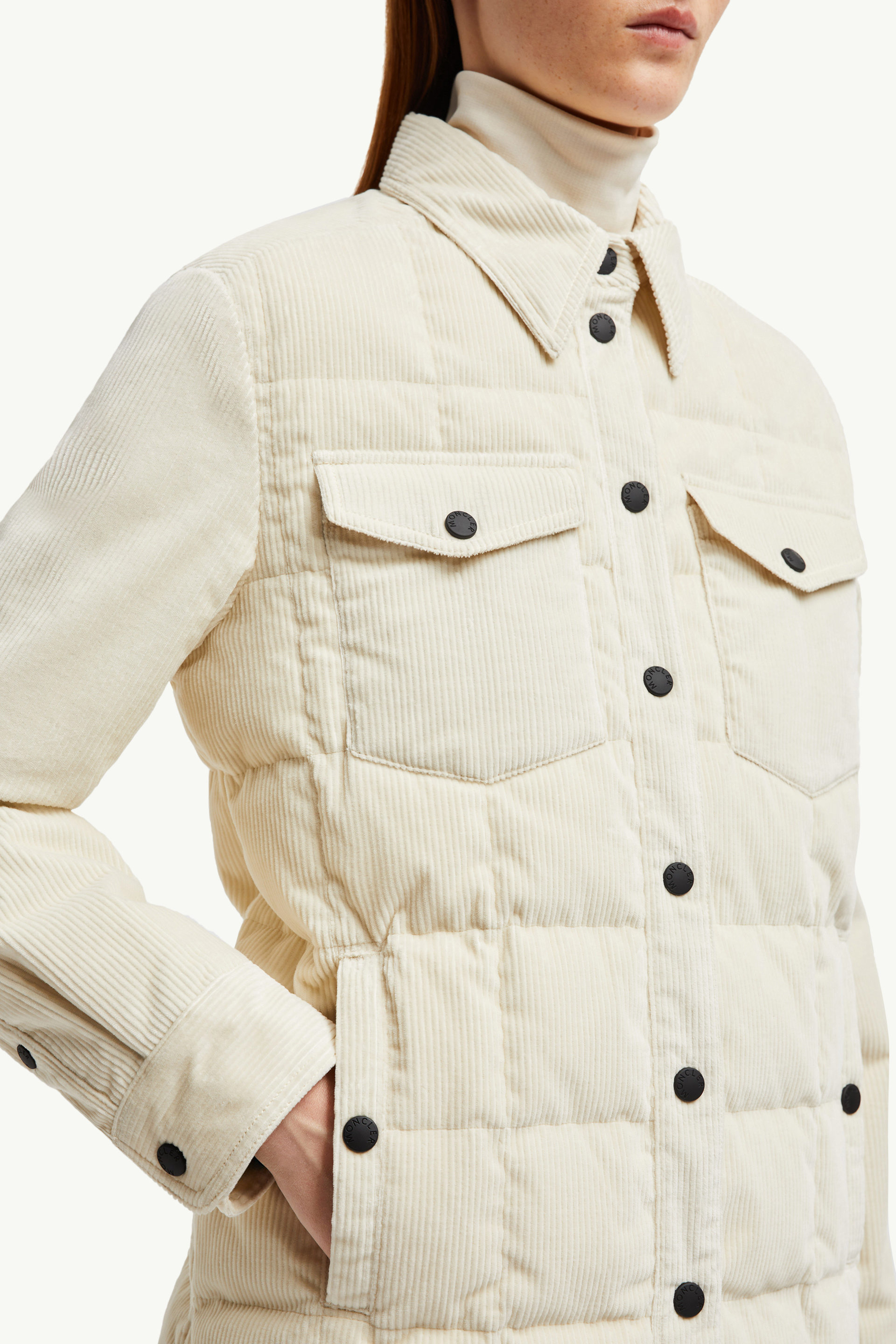 Paulet灯芯绒羽绒衬衫式夹克外套 女士 象牙白 Moncler 5