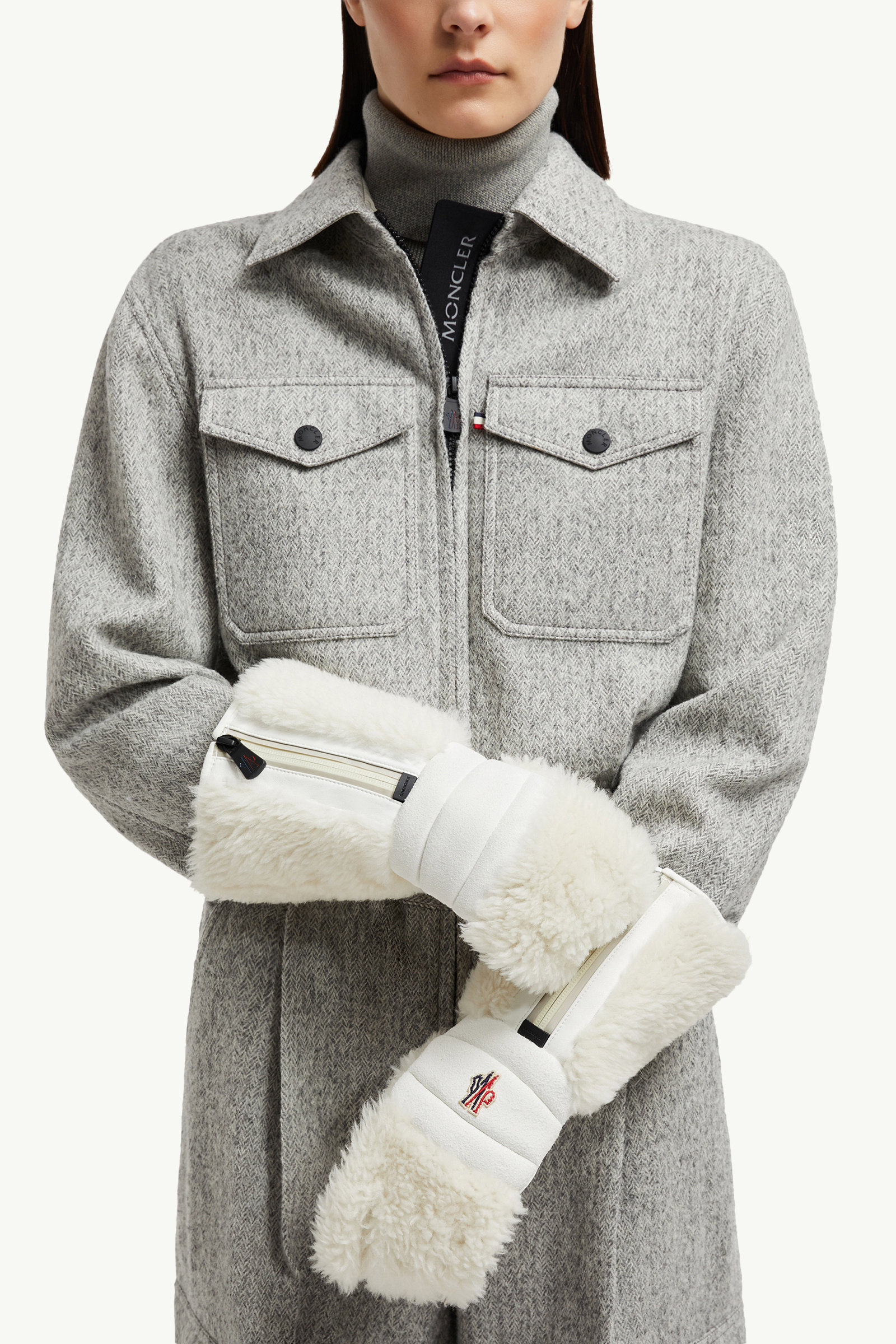 Shearling Gloves Women White Moncler 1